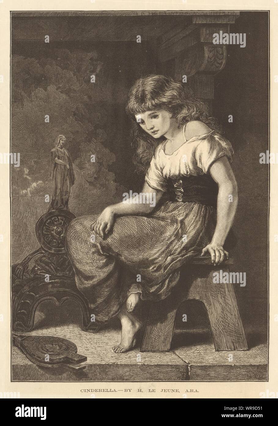Cinderella - by H. Le Jeune, A. R. A. Children. Fine arts 1876 ILN full page Stock Photo