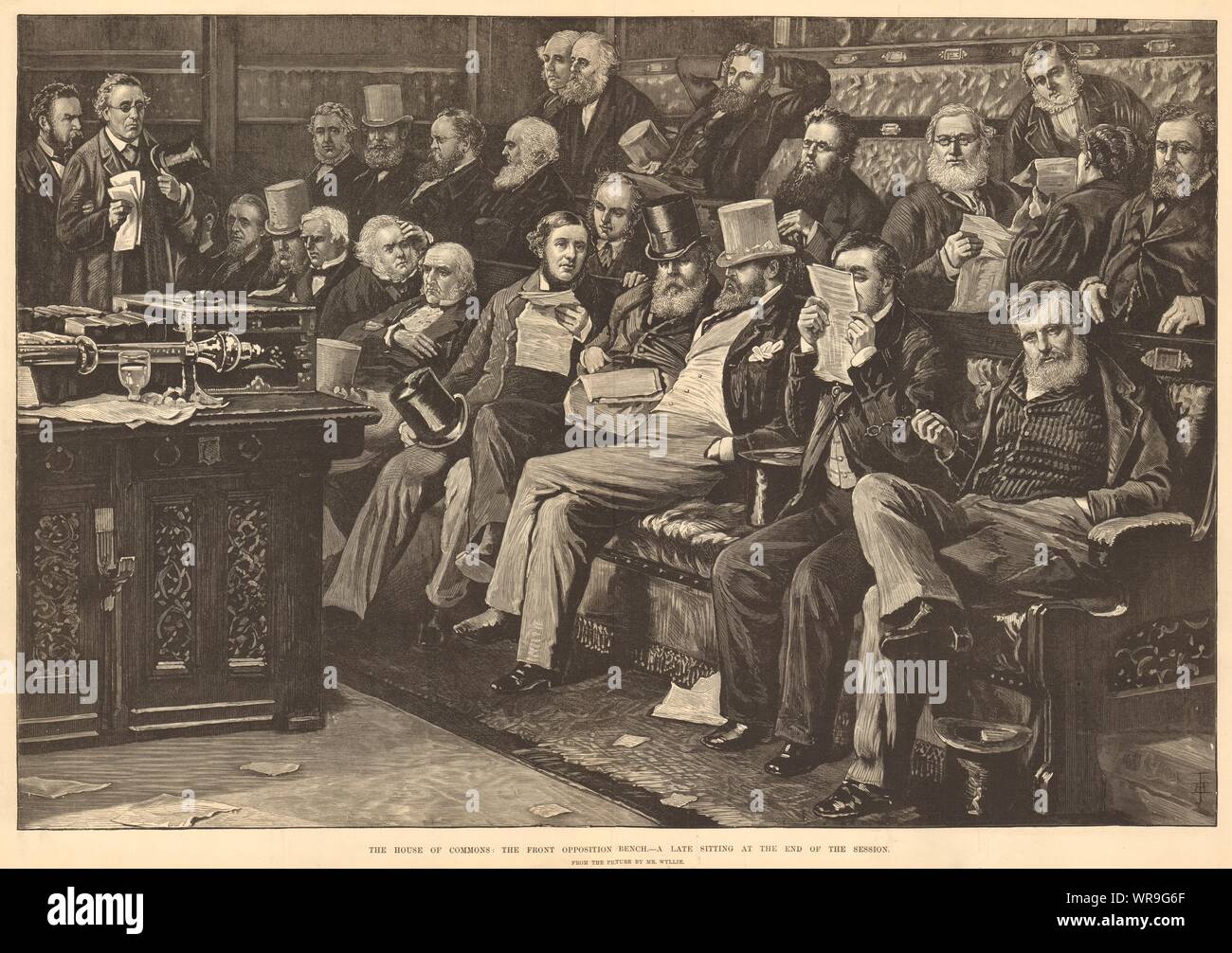 The House of Commons opposition front bench. A late sitting London Politics 1880 Stock Photo