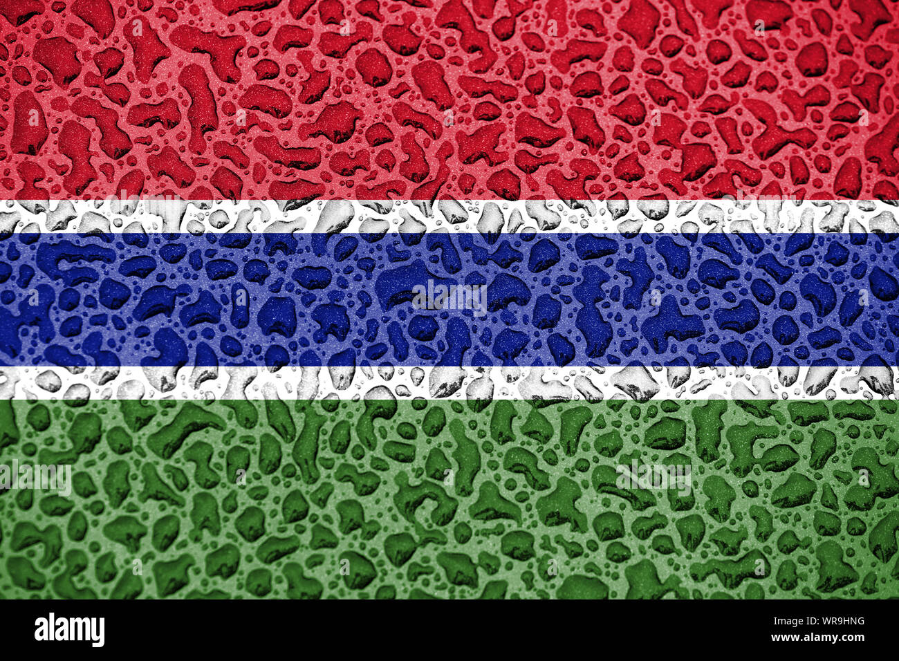 Gambia national flag made of water drops. Background forecast season ...