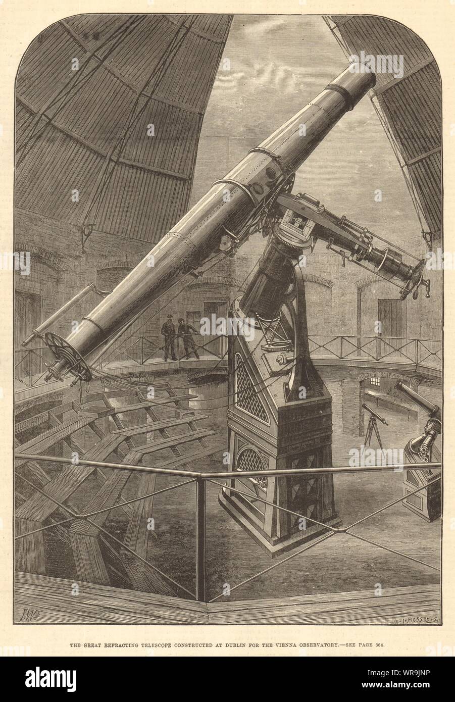 The refracting telescope constructed in Dublin for the Vienna observatory 1881 Stock Photo