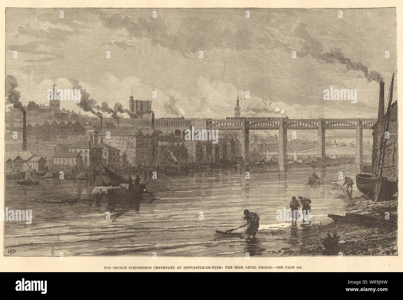 Newcastle-upon-Tyne & the High Level Bridge. George Stephenson Centenary 1881 Stock Photo