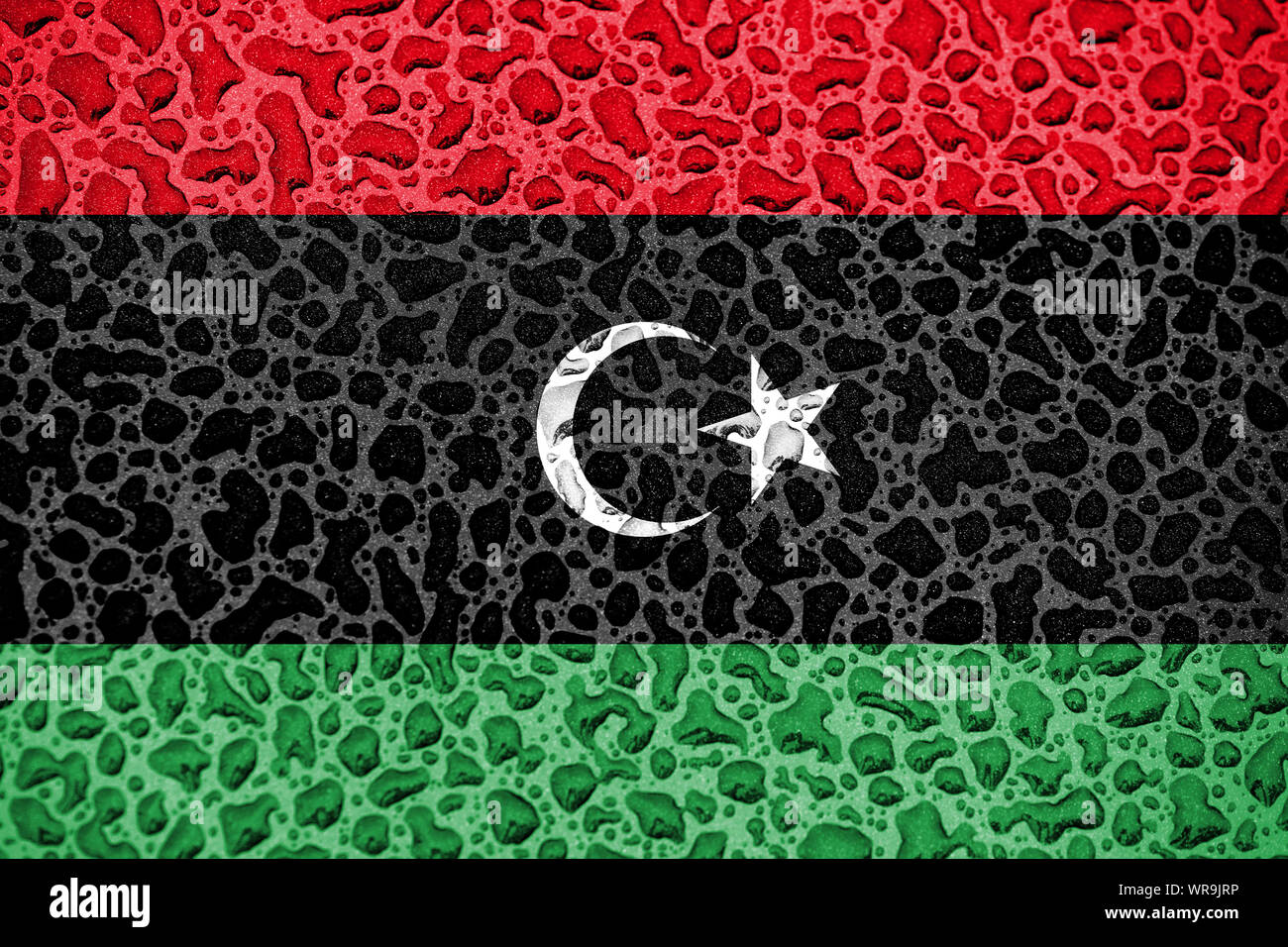 Libya national flag made of water drops. Background forecast season ...
