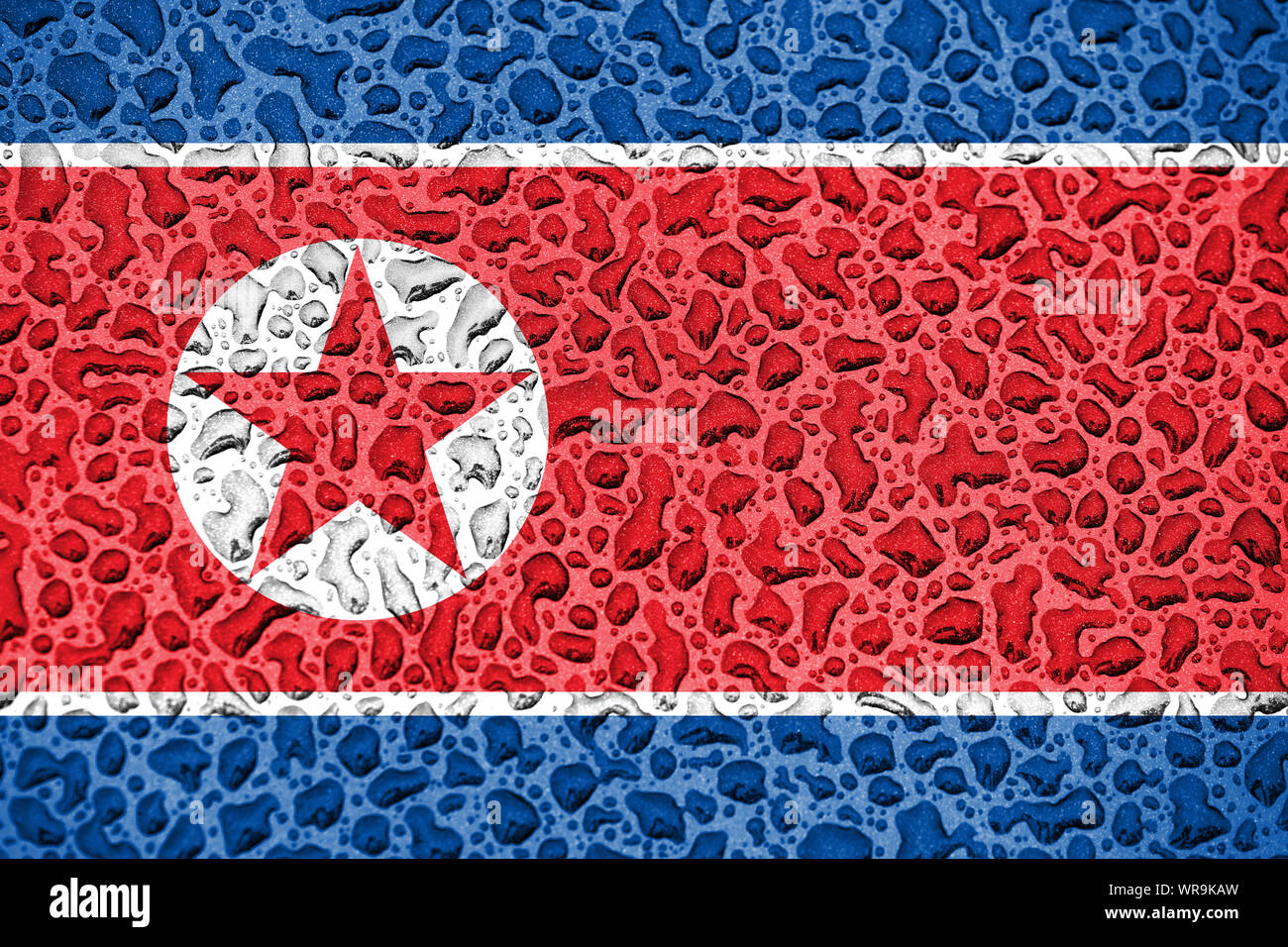 North Korea national flag made of water drops. Background forecast ...