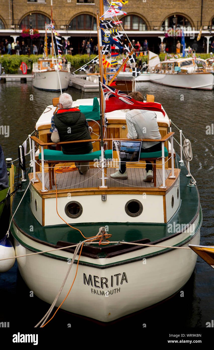 'Merita', Cornish Coastal Cruiser built in 1936 at Frazier's Yard, Mevagissey, Cornwall, at The Classic Boat Festival 2019 at St Katherine Docks, 7th Stock Photo