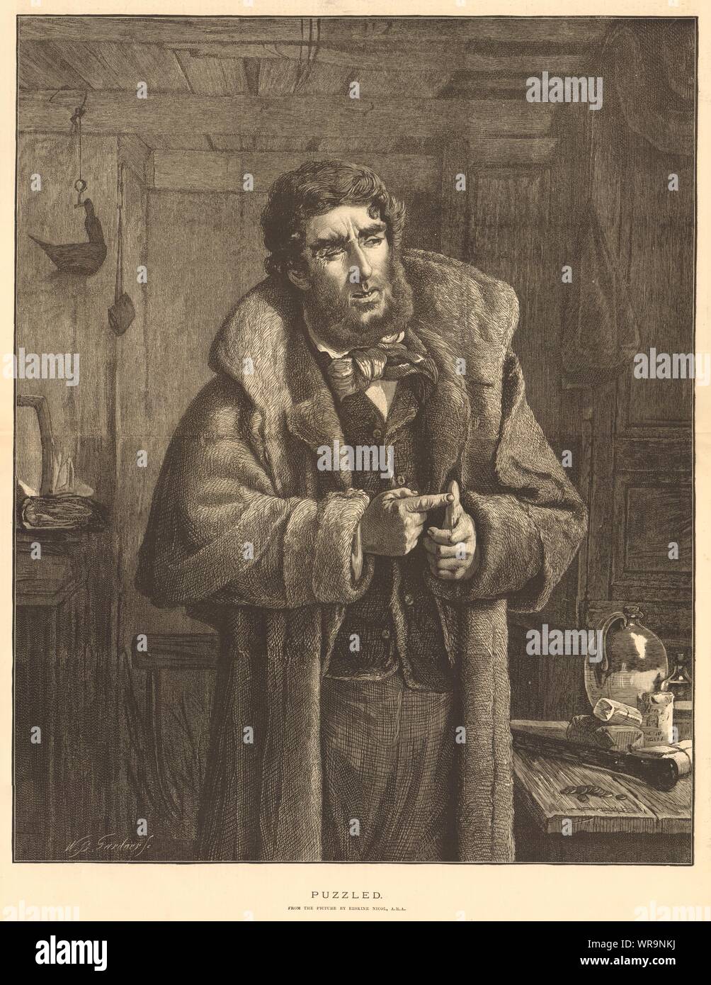 Puzzled. From the picture by Erskine Nicol, A. R. A. Portraits. Fine arts 1882 Stock Photo