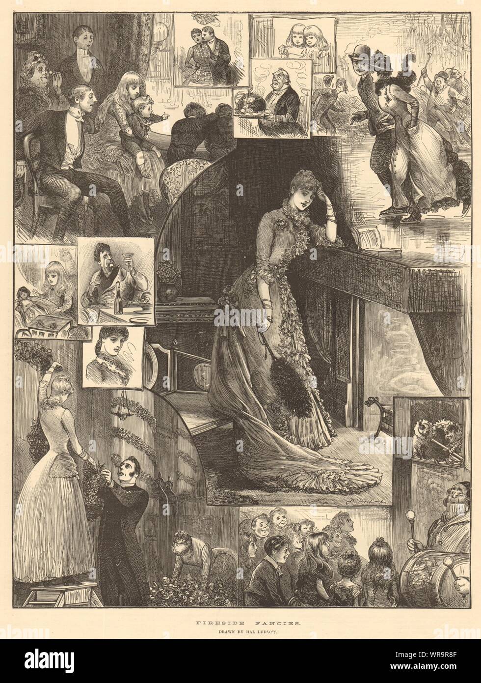 Fireside fancies. Drawn by Hal Ludlow. Romance 1883 antique ILN full page print Stock Photo