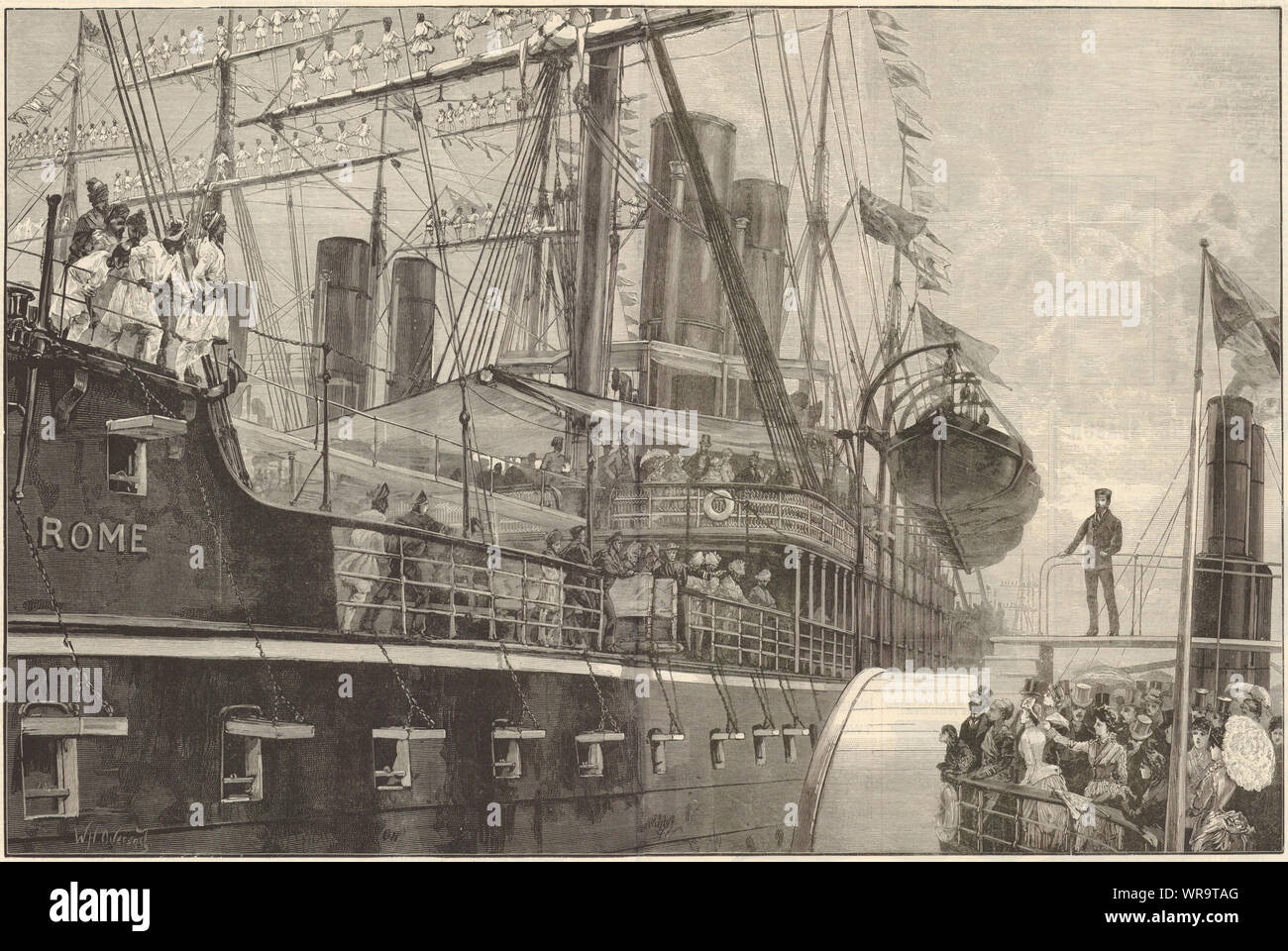 Malays manning the yards of the P & O steam-ship 'Rome', Royal Albert Docks 1886 Stock Photo