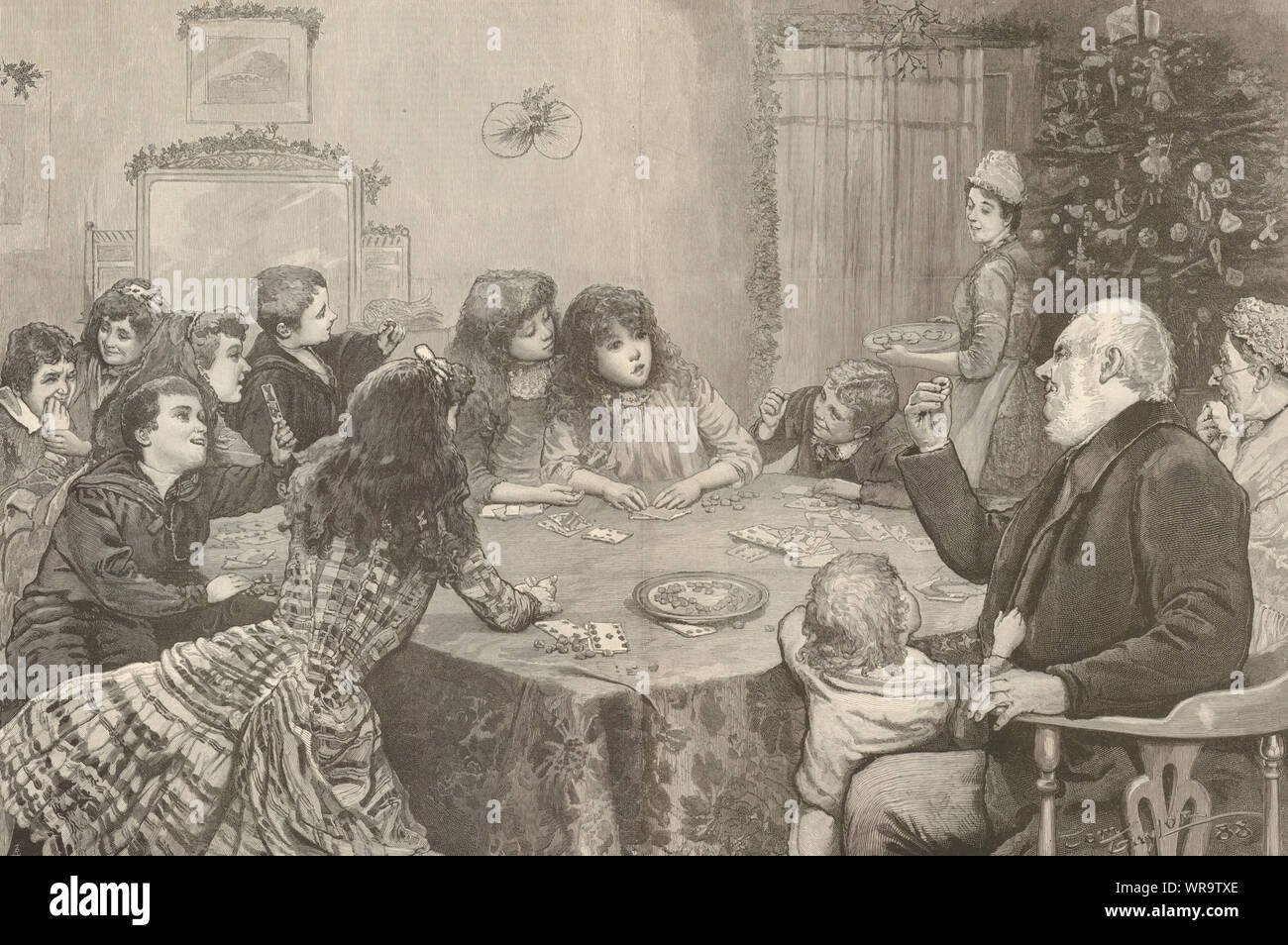 A game at speculation. Family. Gambling cards poker 1889 antique ILN