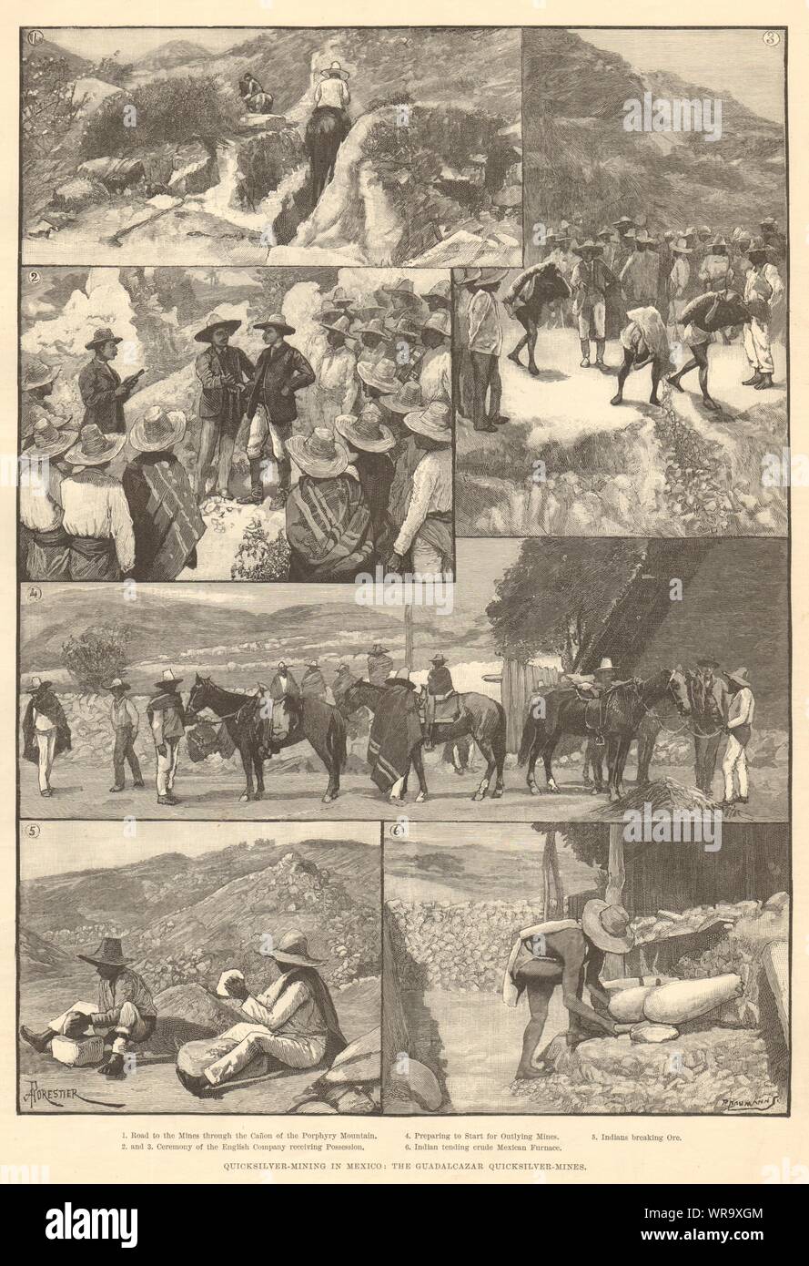 Quicksilver-mining in Mexico: The Guadalcazar mercury mines 1891 ILN full page Stock Photo