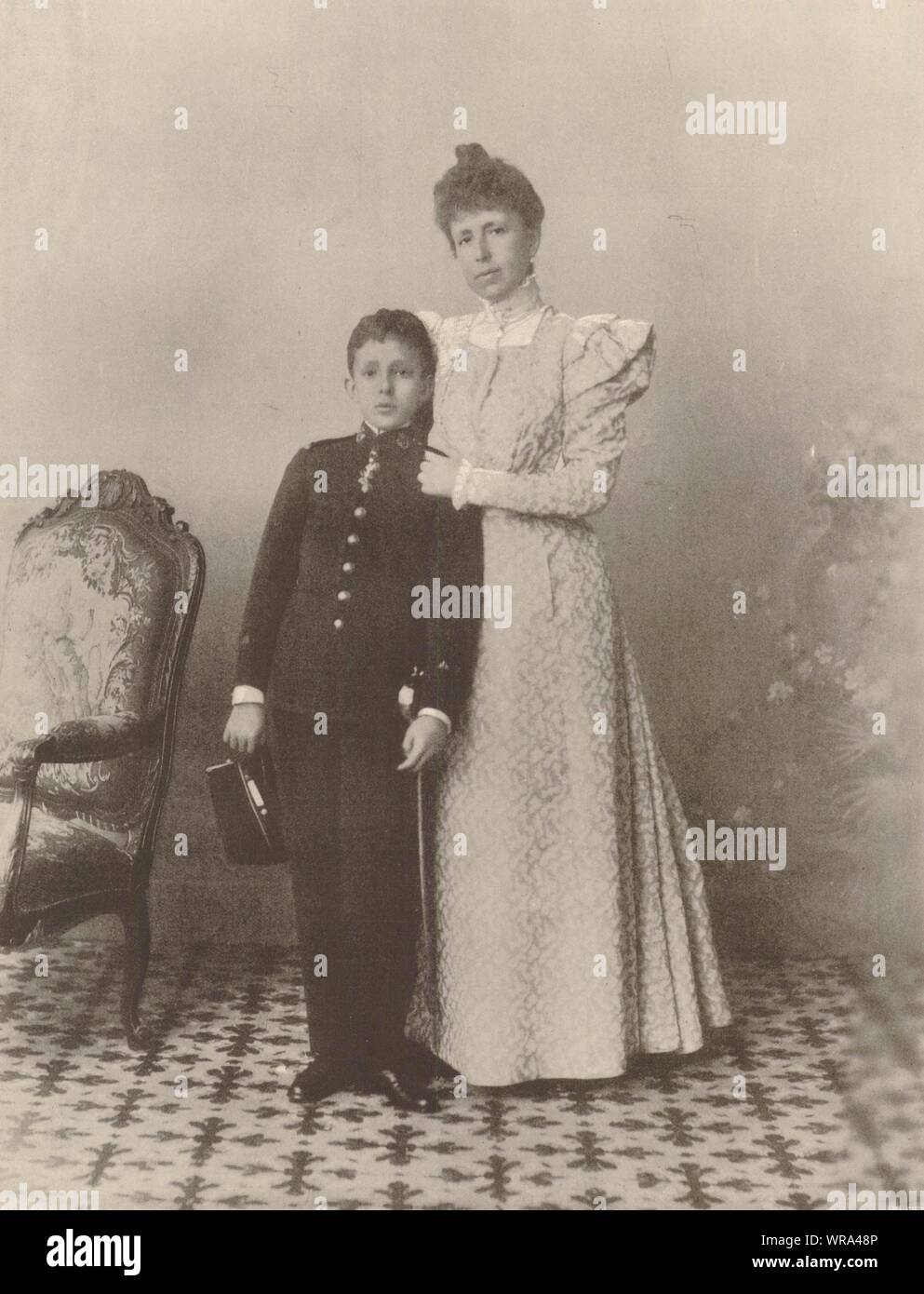 Christina, Queen-Regent of Spain. Her son Alfonso XIII, King of Spain 1898 Stock Photo