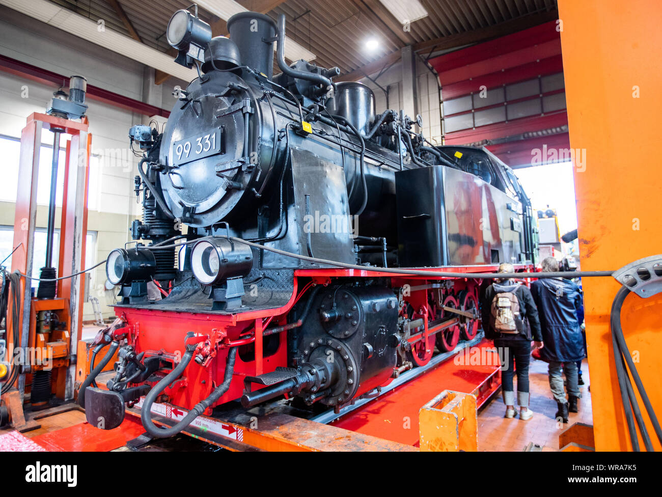 10 September 19 Mecklenburg Western Pomerania Bad Doberan A Historic Steam Locomotive Of The Small Milli Railway Is Loaded Onto A Low Loader And Transported To The North Sea Island Of Borkum On 11 09 19