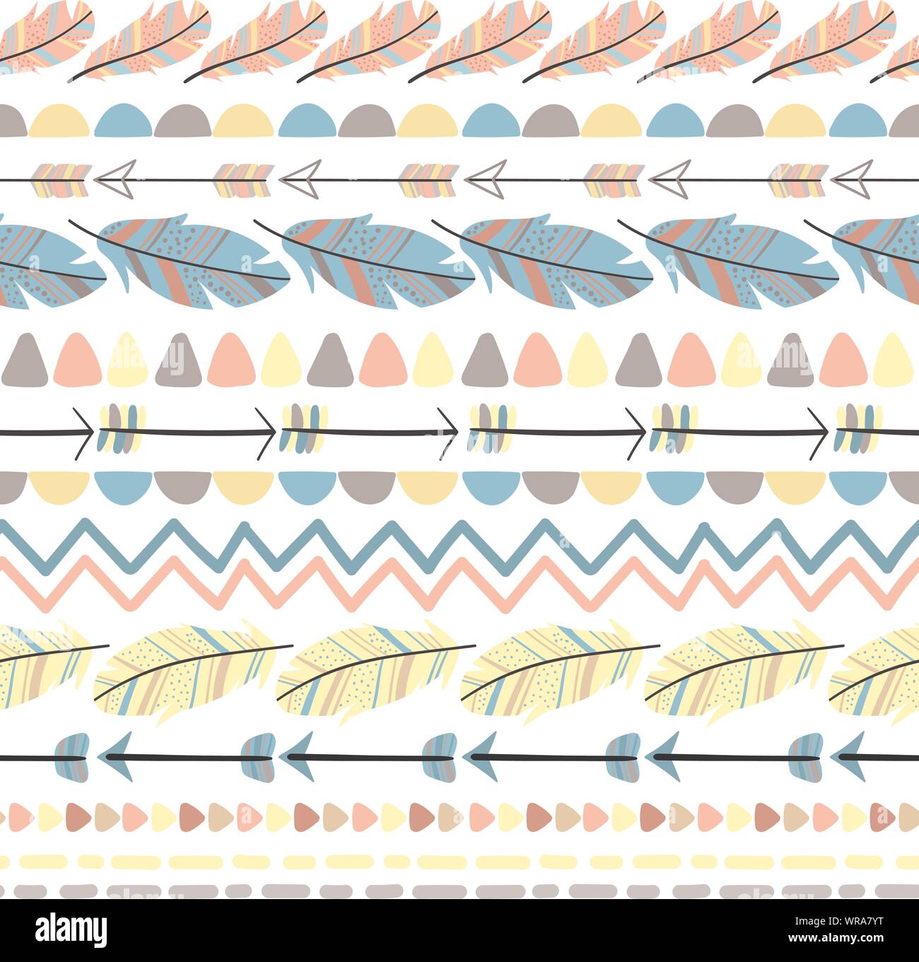 Seamless pattern of decorative elements in boho style. Hand-drawn ...