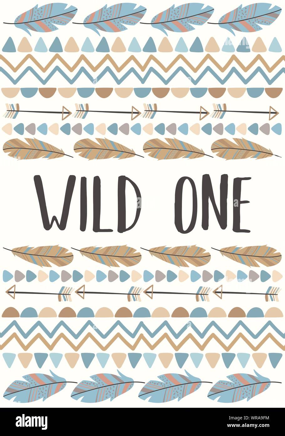 Vector image of the inscription Wild one decorated of feathers, arrows ...