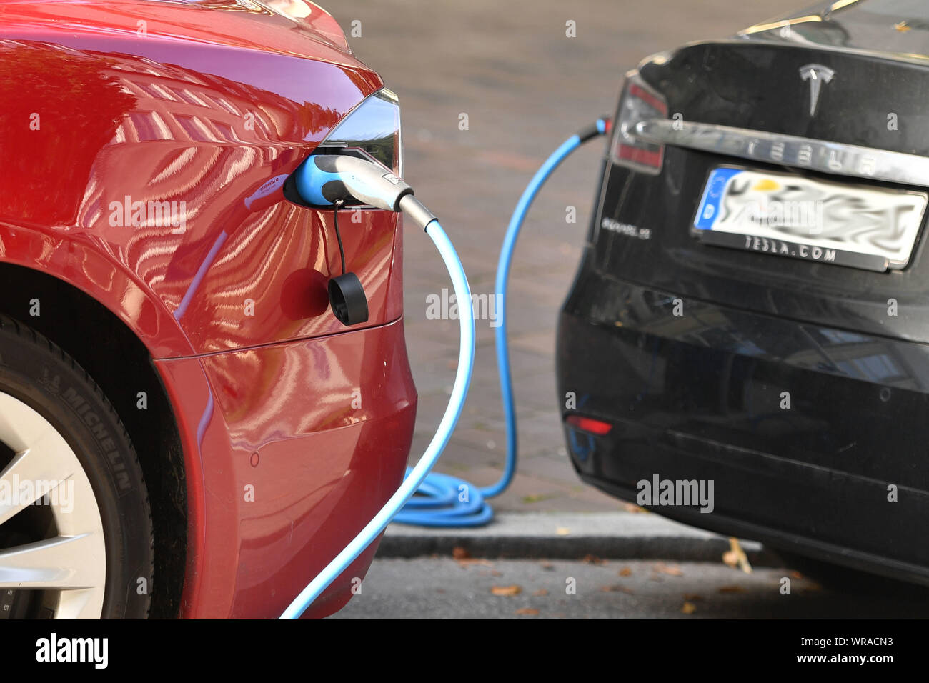 Munich Deutschland 10th Sep 2019 Two Tesla E Cars Are