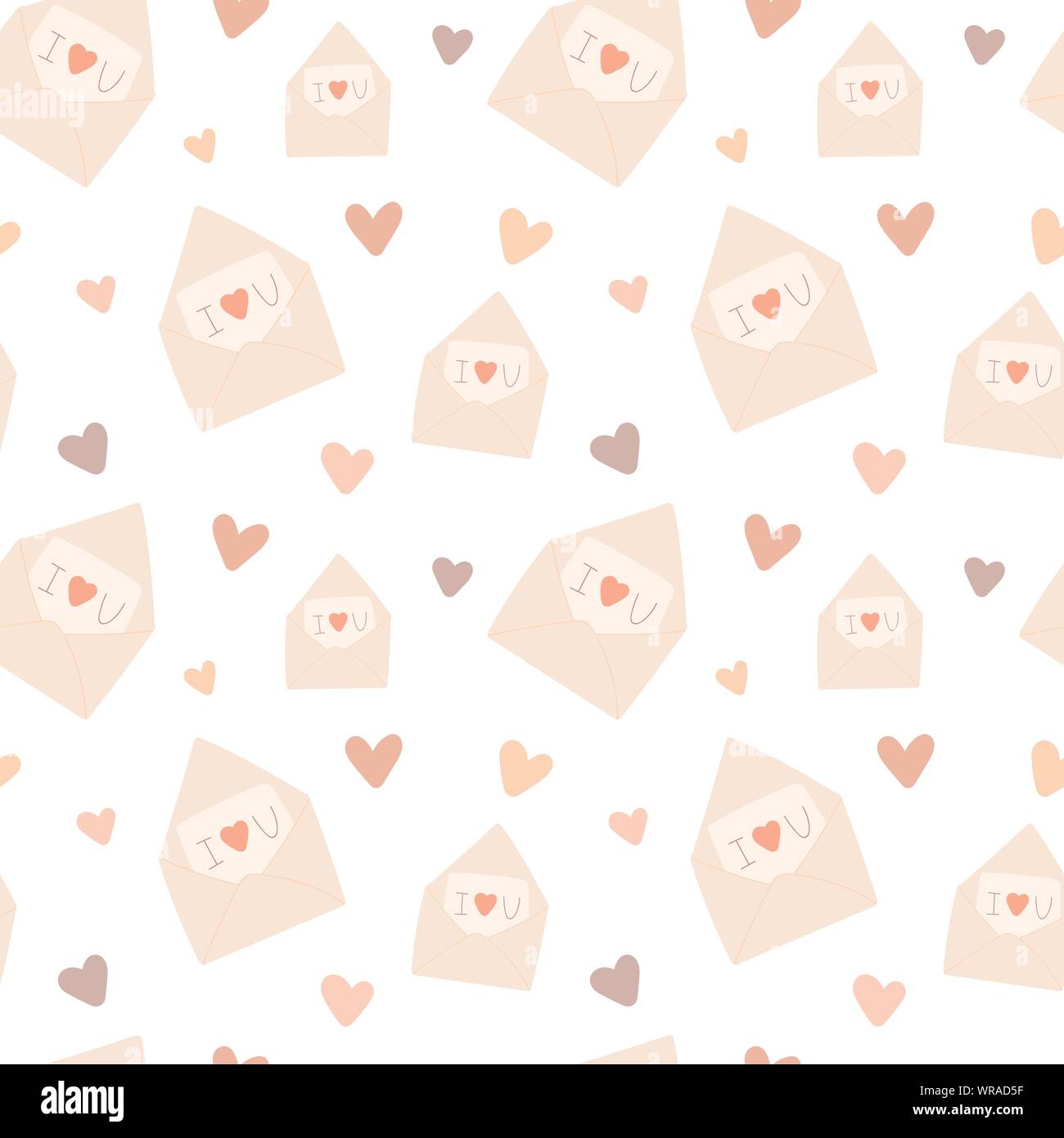 Seamless pattern of hand-drawn love letters and hearts. Vector image ...