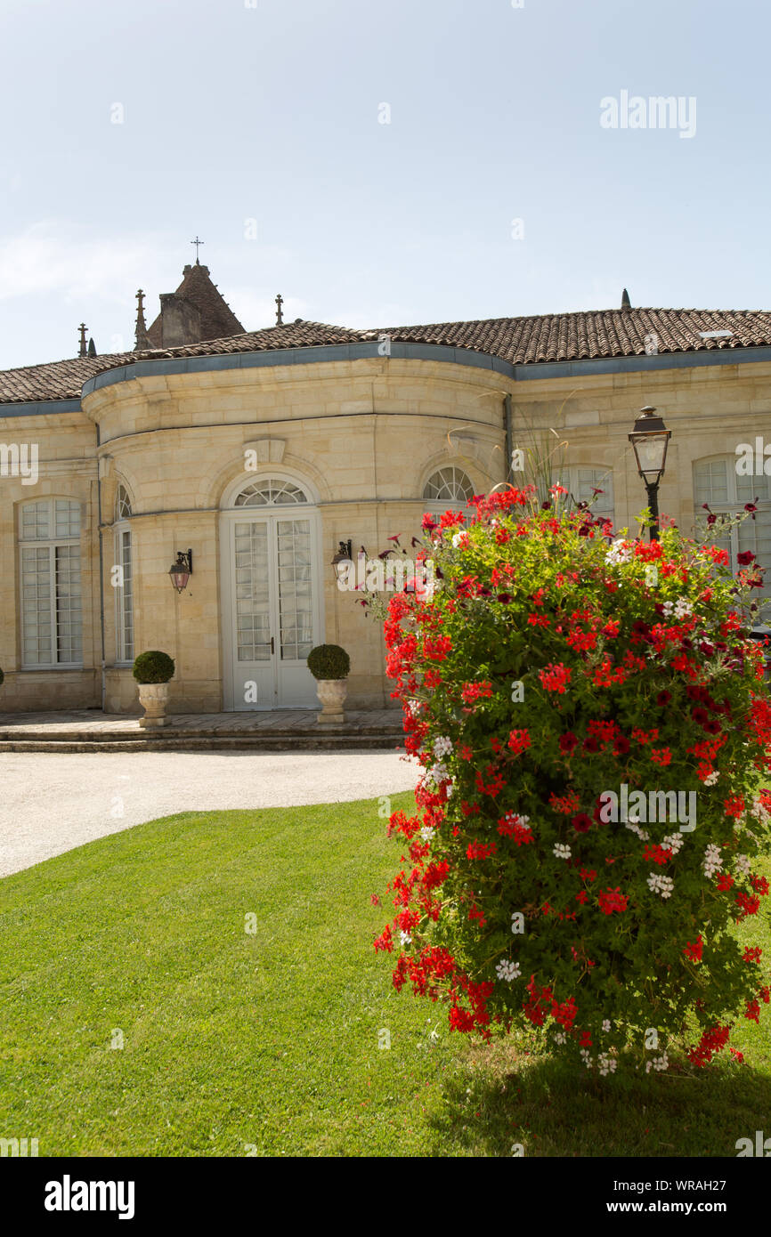 Town of Saint-Emilion, France. Picturesque rear view of the Hotel De Ville (town hall/mairie) courtyard at Rue Guadet. Stock Photo