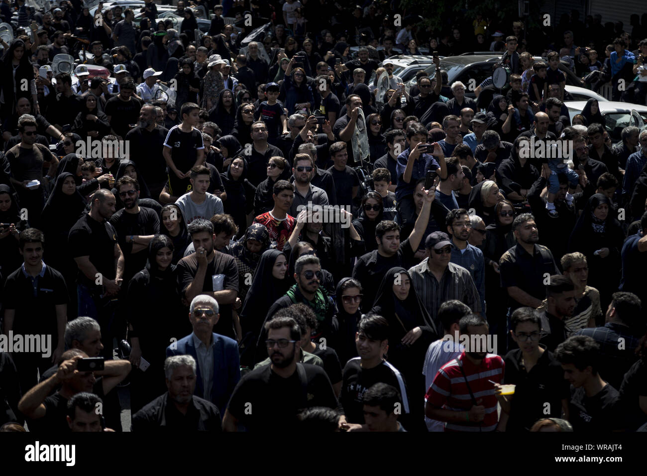 Tehran, Tehran, Iran. 10th Sep, 2019. People attend as Iranians perform at the Ashura ceremonies in Tehran, Iran. The Ashura day commemorates the death anniversary of the third Shiite Imam Hussein, who was the grandson of Muslim Prophet Muhammed. Ashura is the peak of ten days of mourning when Shiite Muslims mourn the killing of Imam Hussein whose shrine is in Karbala in southern Iraq. Credit: Rouzbeh Fouladi/ZUMA Wire/Alamy Live News Stock Photo