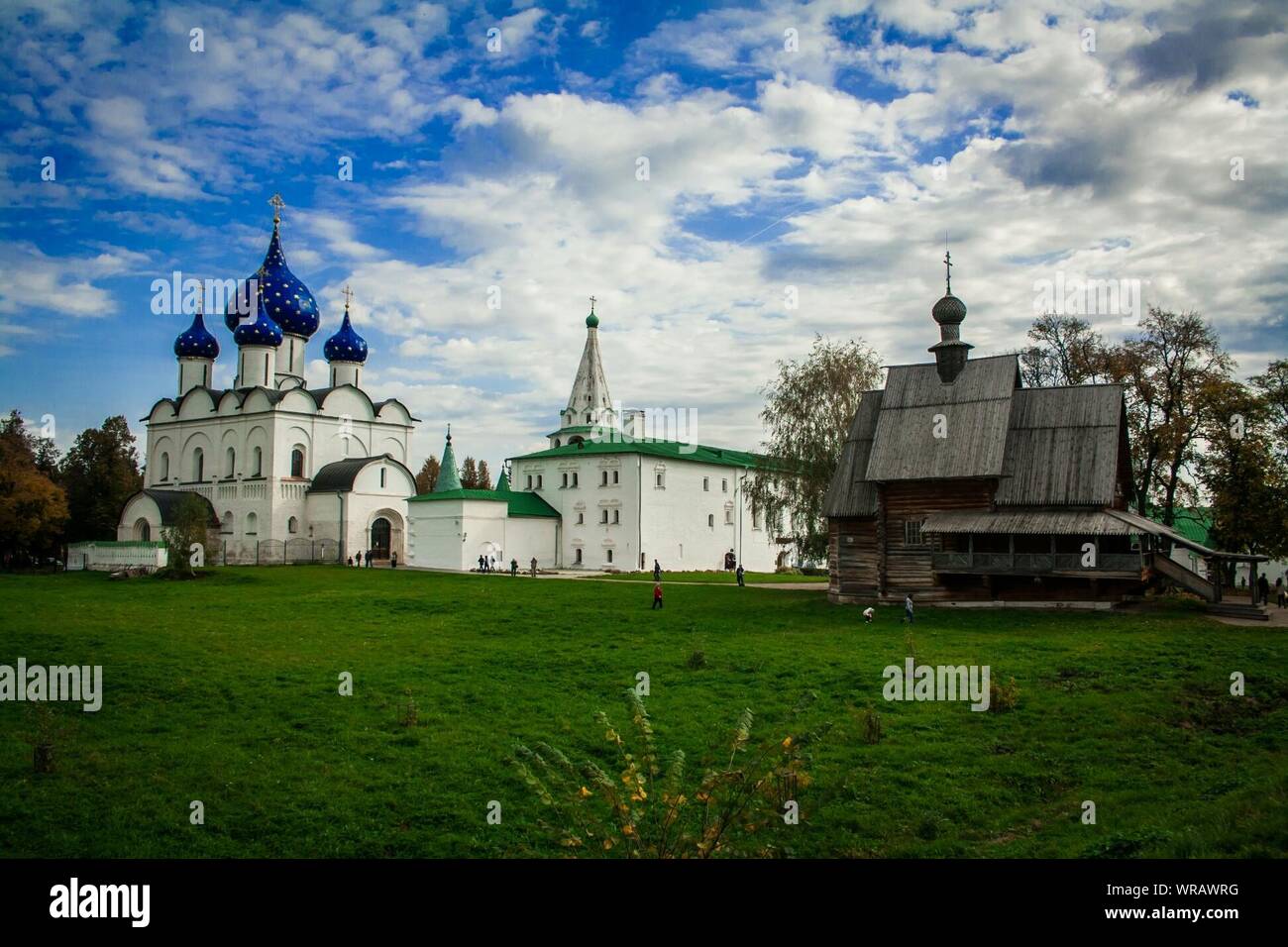 Exterior Of Russian Church Against Cloudy Sky Stock Photo