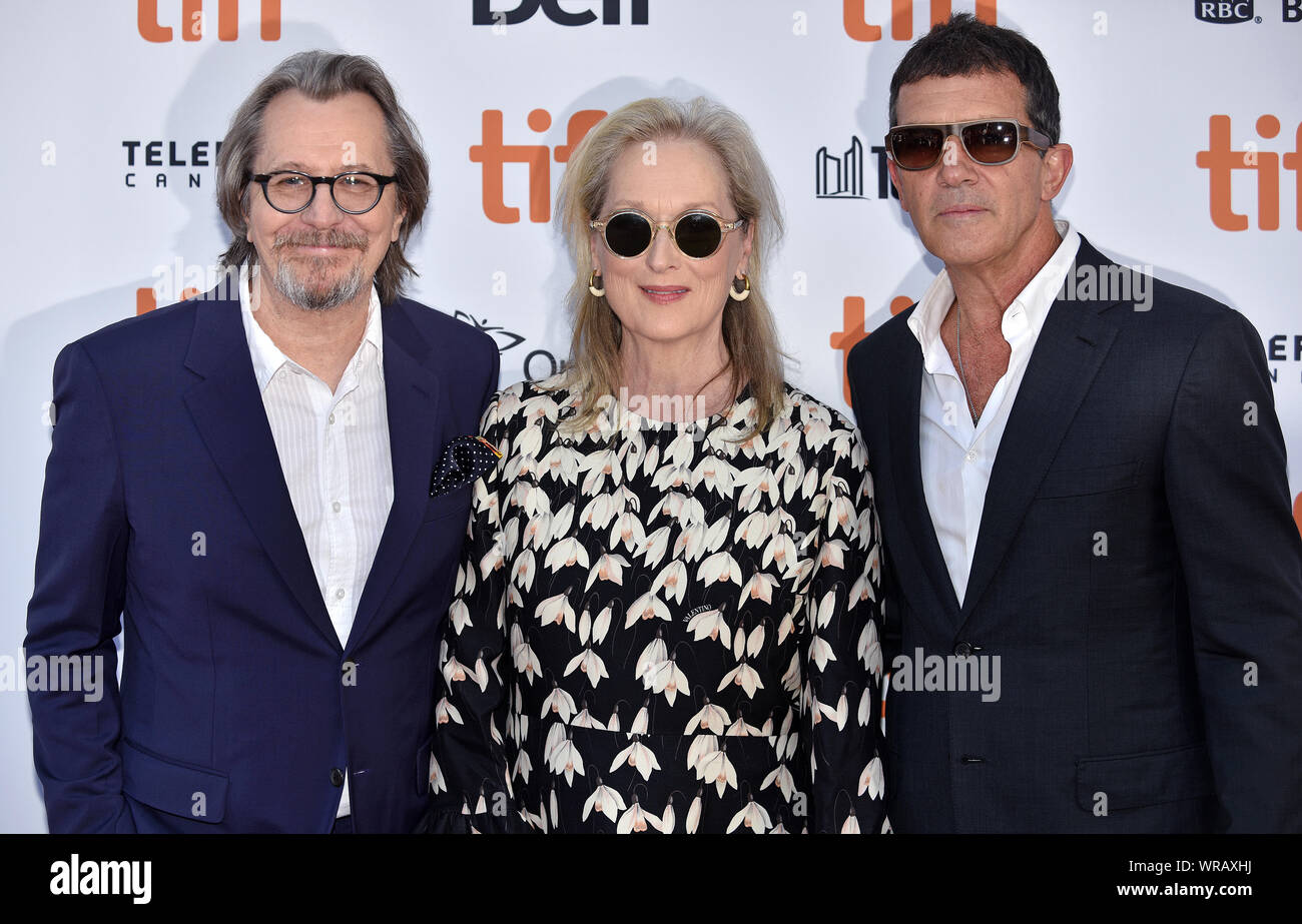 Toronto, Canada. 09th Sep, 2019. (L-R Gary Oldman, Meryl Streep and Antonio Banderas arrive for the North American premiere of 'The Laundromat' at the Princess of Wales Theatre during the Toronto International Film Festival in Toronto, Canada on Monday, September 9, 2019. Photo by Chris Chew/UPI Credit: UPI/Alamy Live News Stock Photo