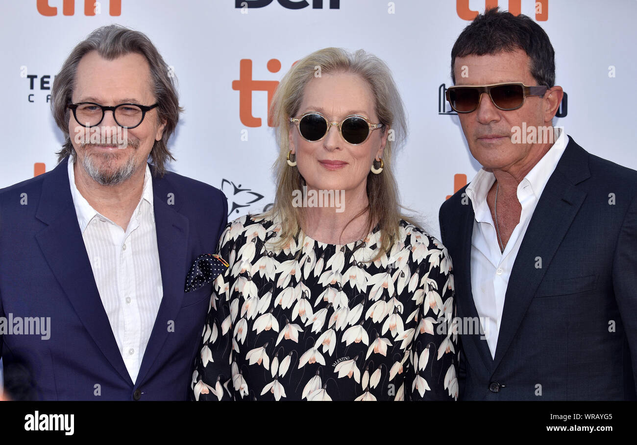 Toronto, Canada. 09th Sep, 2019. (L-R Gary Oldman, Meryl Streep and Antonio Banderas arrive for the North American premiere of 'The Laundromat' at the Princess of Wales Theatre during the Toronto International Film Festival in Toronto, Canada on Monday, September 9, 2019. Photo by Chris Chew/UPI Credit: UPI/Alamy Live News Stock Photo