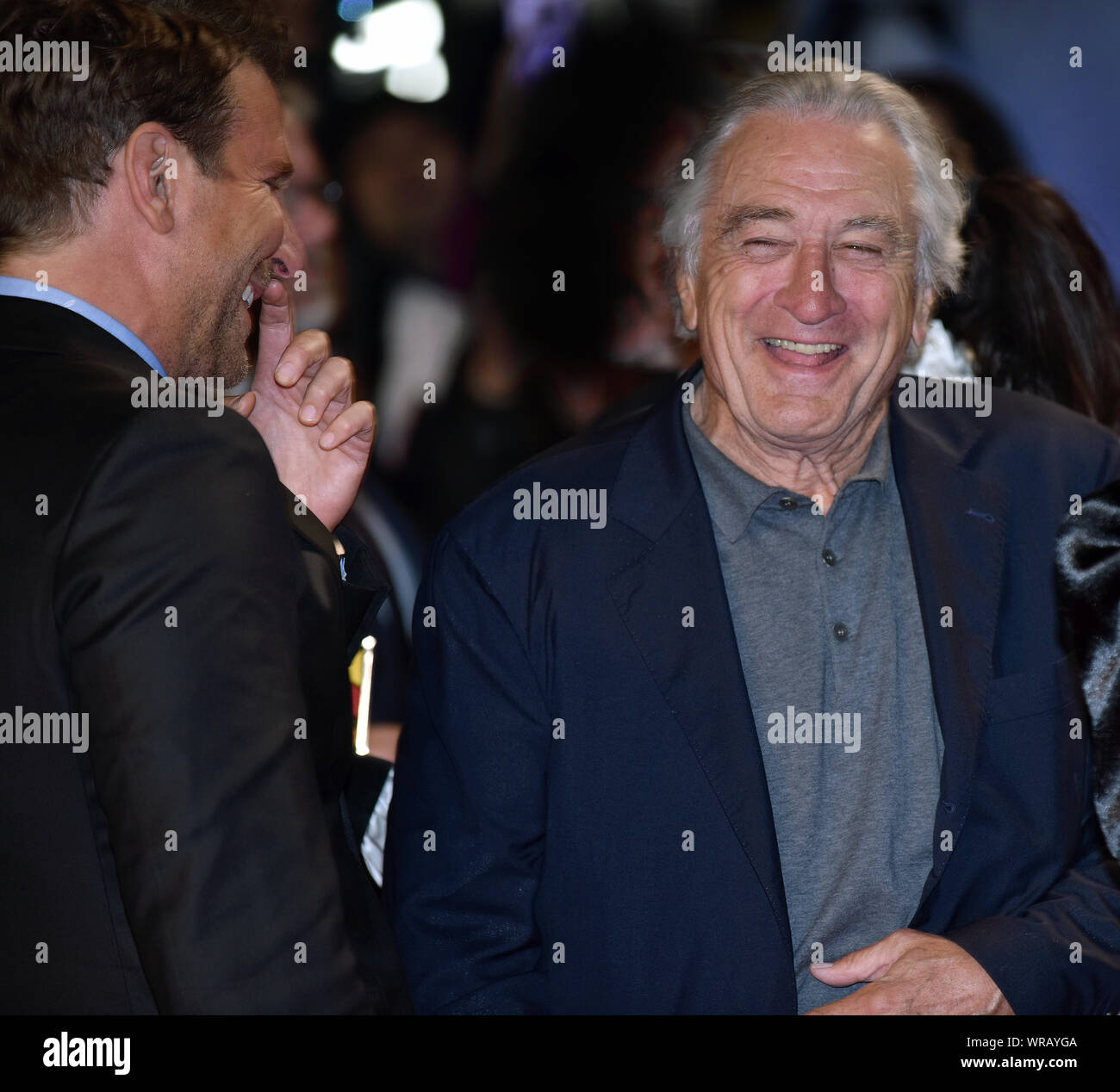 Toronto, Canada. 09th Sep, 2019. Robert de Niro (R) shares a laugh with Bradley Cooper as they attend the Toronto International Film Festival's Gala Presentation screening of 'Joker' at Roy Thomson Hall in Toronto, Canada on Monday, September 9, 2019. Photo by Chris Chew/UPI Credit: UPI/Alamy Live News Stock Photo