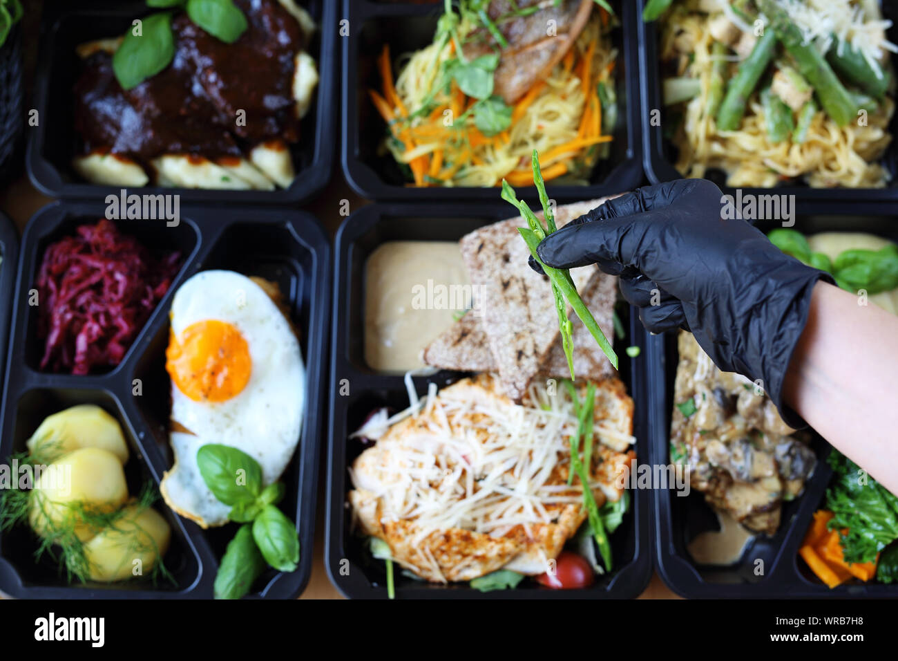 Meal prep. Appetizing lunch boxes. A balanced healthy diet Stock Photo