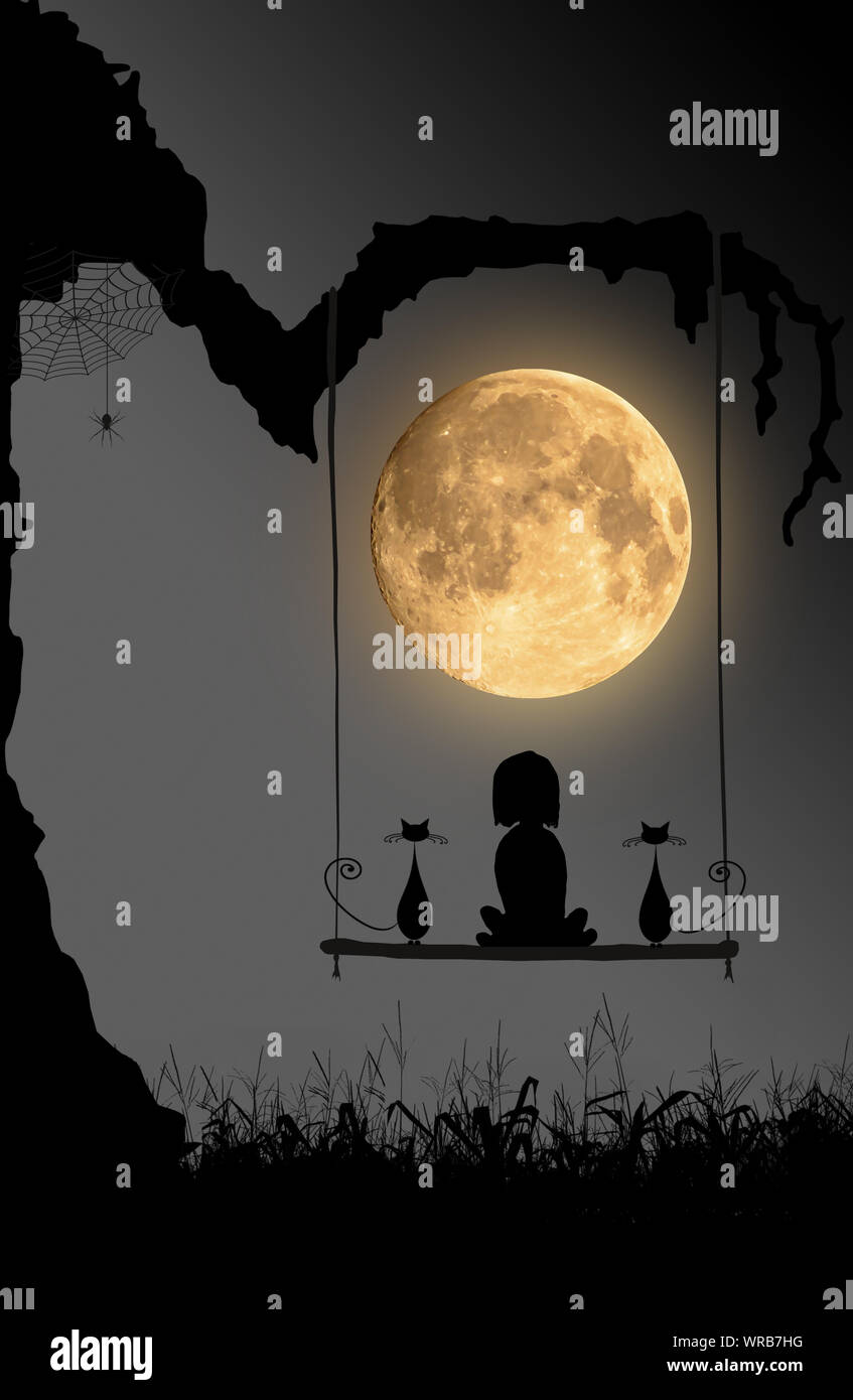 Girl Moon Night Sitting Hi Res Stock Photography And Images Alamy
