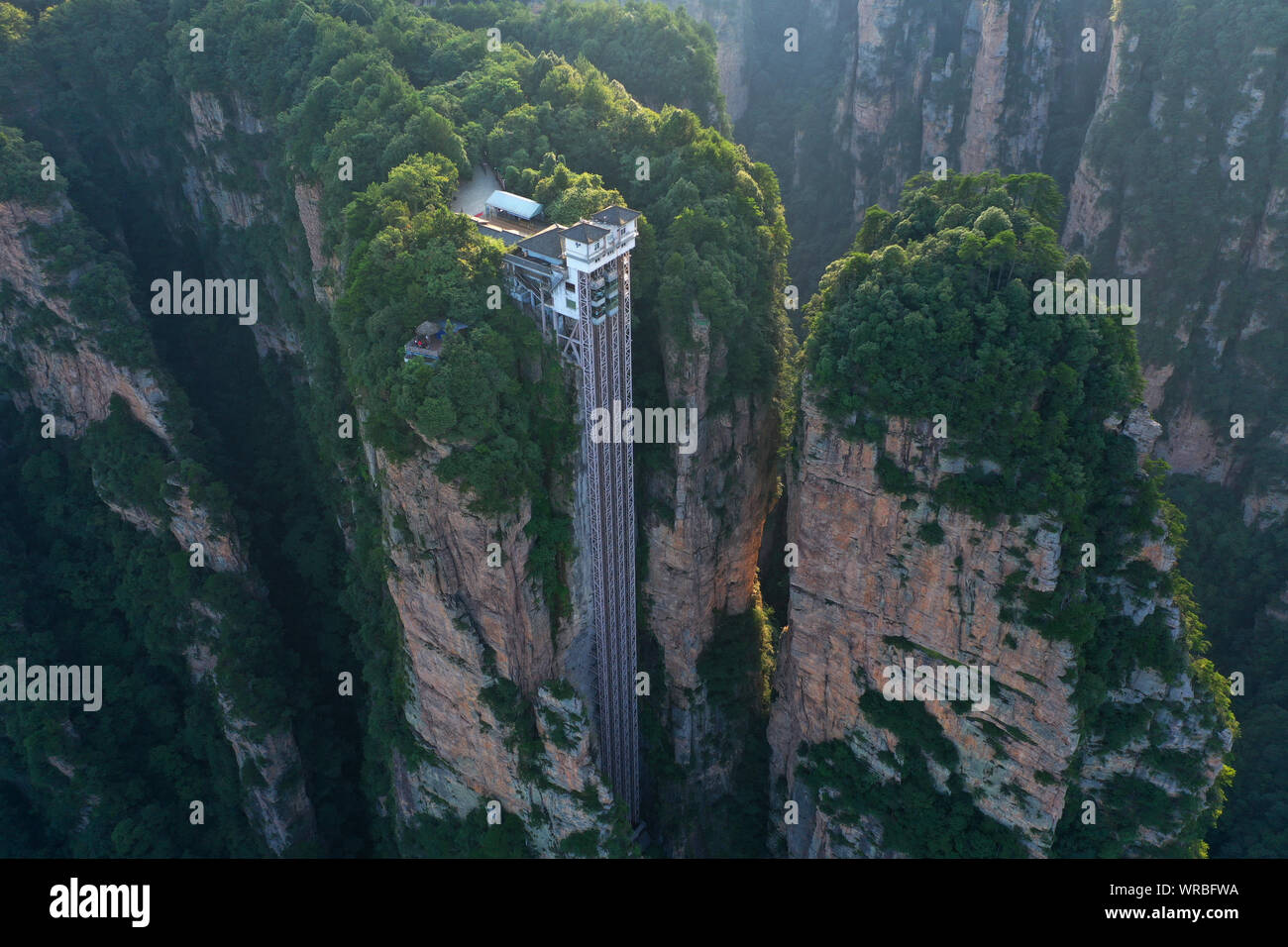 An aerial view of the Bailong Elevator, also known as the Hundred Dragons  Elevator, in the Wulingyuan area of Zhangijiajie scenic spot in Zhangjiajie  Stock Photo - Alamy