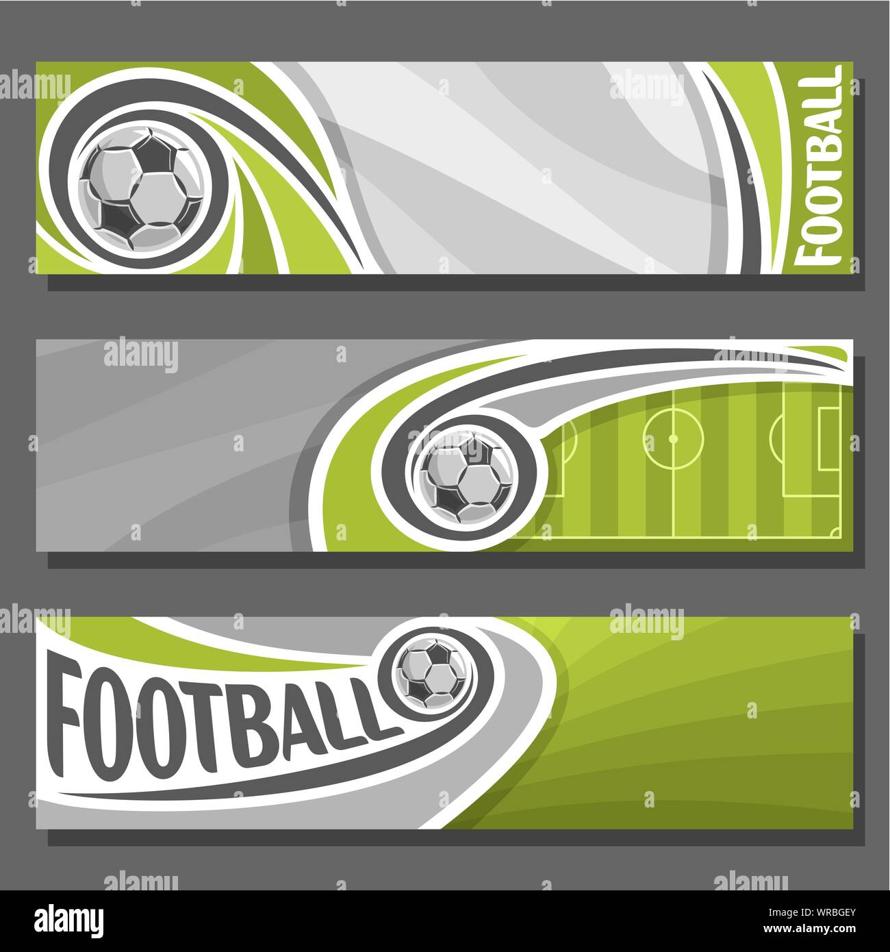 Vector horizontal banners for Football 3 cartoon covers for text on