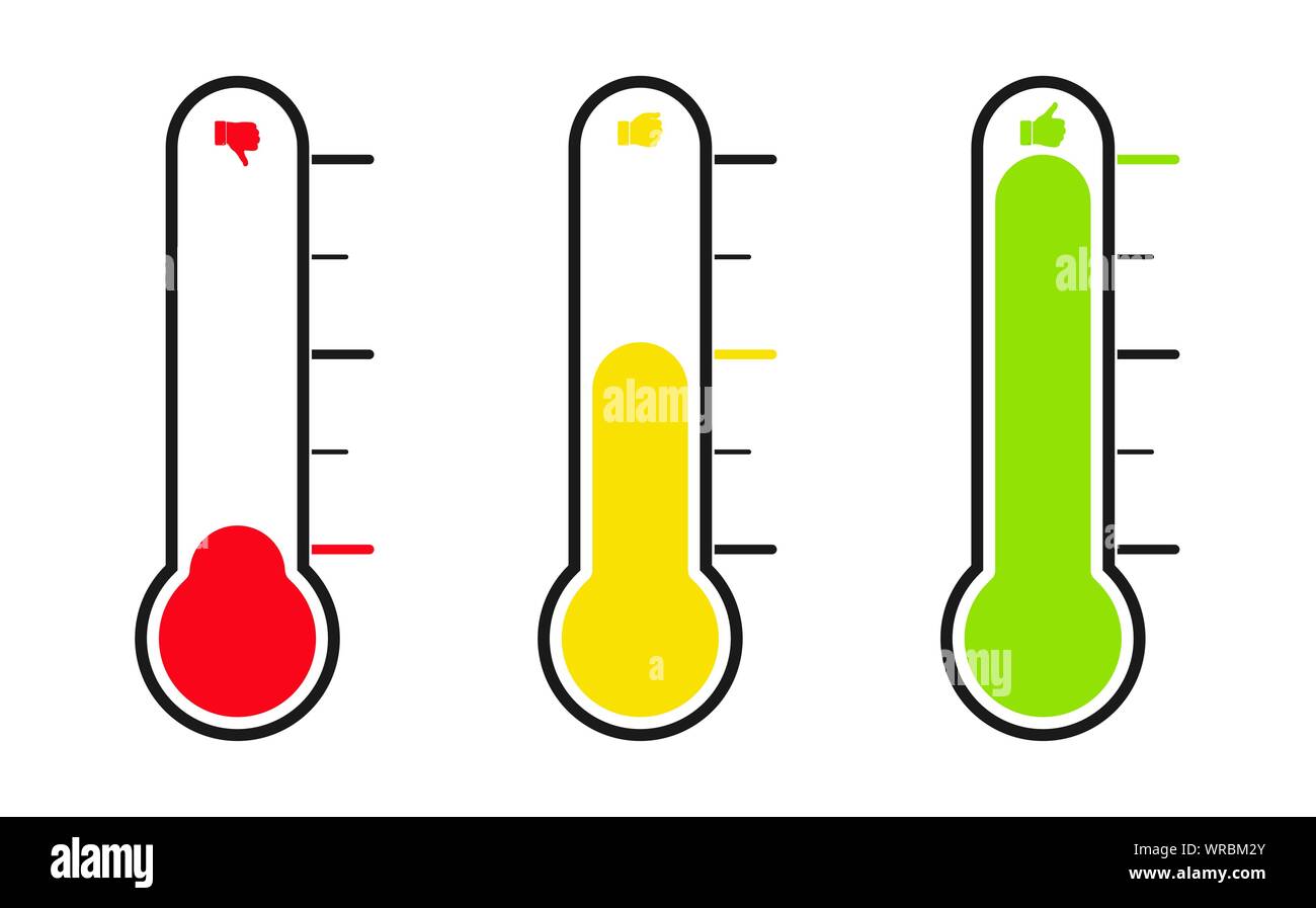 Thermometer with varying degrees of temperature. Reflection of emotions, mood or voting. Flat