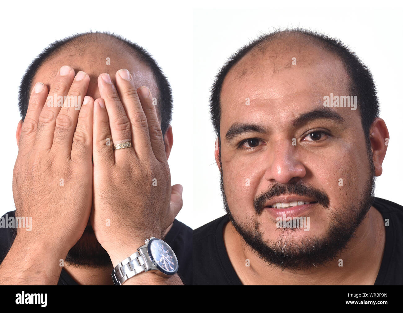 portrait of a man in front, and with his hands covering his face Stock ...