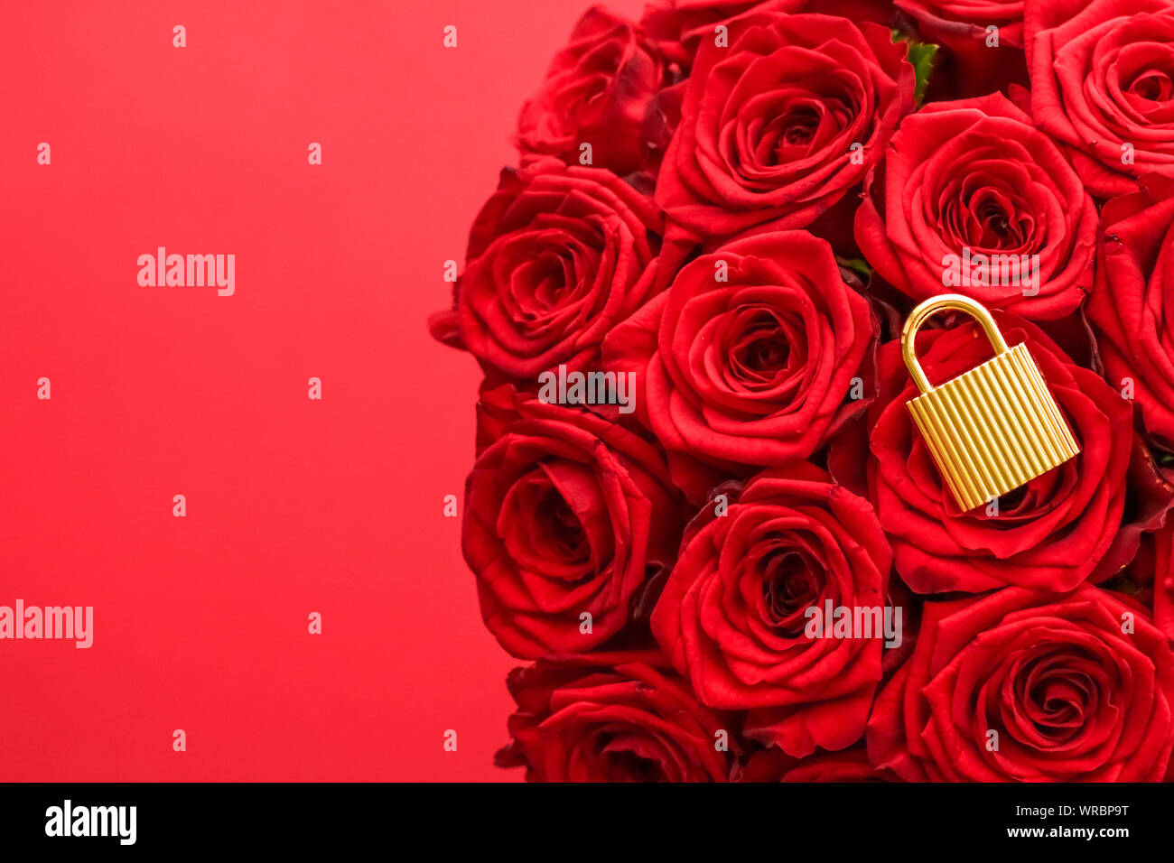 holiday gift, flowers flatlay and happy relationship concept love lock for valentines day card, golden padlock and luxury bouquet of roses on red ba stock photo alamy holiday gift, flowers flatlay