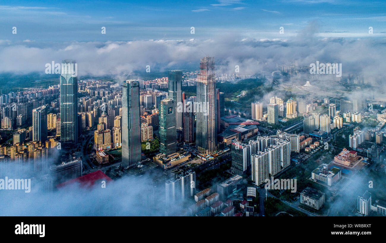 A cityscape of ASEAN Business District with clusters of skyscrapers, high-rise buildings in Nanning City, south China's Guangxi Zhuang Autonomous Regi Stock Photo