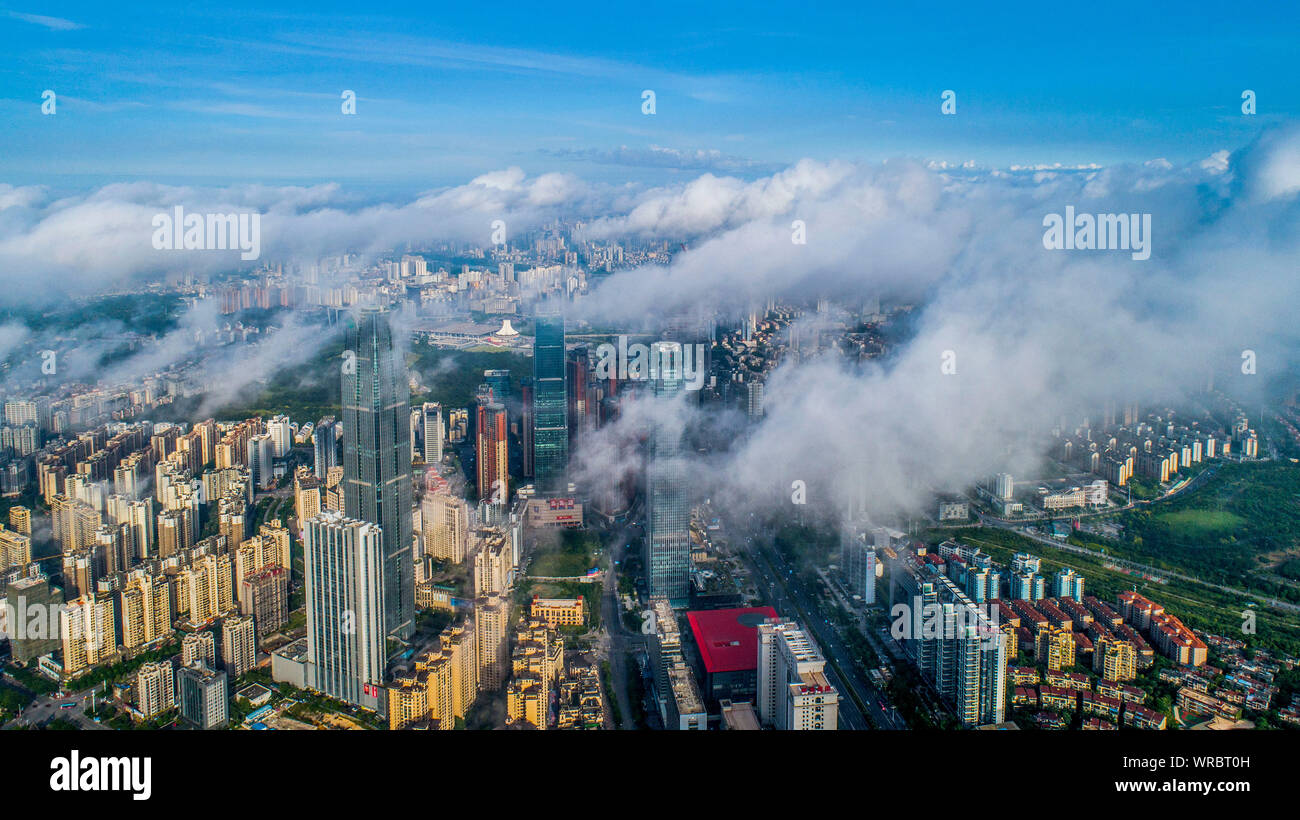 A cityscape of ASEAN Business District with clusters of skyscrapers, high-rise buildings in Nanning City, south China's Guangxi Zhuang Autonomous Regi Stock Photo