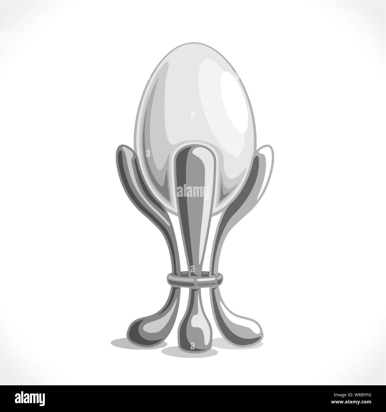 Vector illustration of Soft Boiled Egg in holder, white cooked chicken egg in decorative metal cap. Stock Vector
