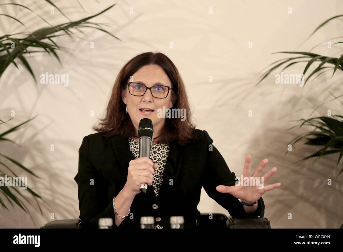 Madrid Spain; 10/09/2019.- Cecilia Malmström European Commissioner for Trade, participates with Luis Planas Minister of Agriculture, Fisheries and Food, in a dialogue with citizens where they answered questions about European trade after Brexit, Amazon deforestation and repercussion in Europe, trade agreements with countries such as Vietnam, Mexico, the United States and others.During this event, the candidates of the new European government of Ursula von der Leyen, which presents Phil Hogan in Commerce, were known. Irish politician, between 2011 and 2014 he was Minister of the Environment, Stock Photo