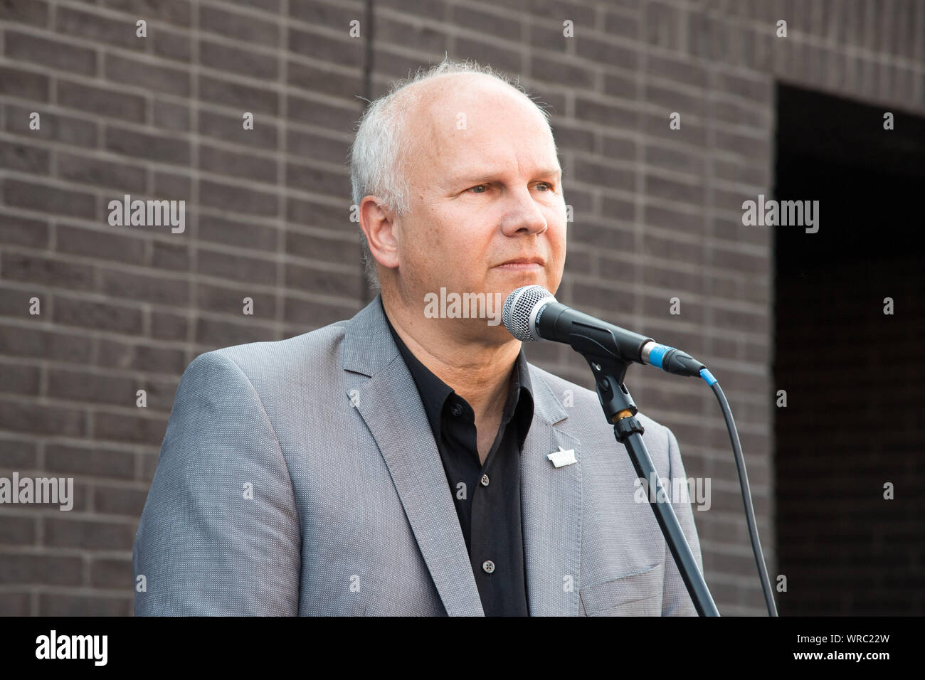 Pastor Jobst Bittner during the March of Life with the message Remembering Reconciliation Together into the Future in 80th anniversary of the beginnin Stock Photo