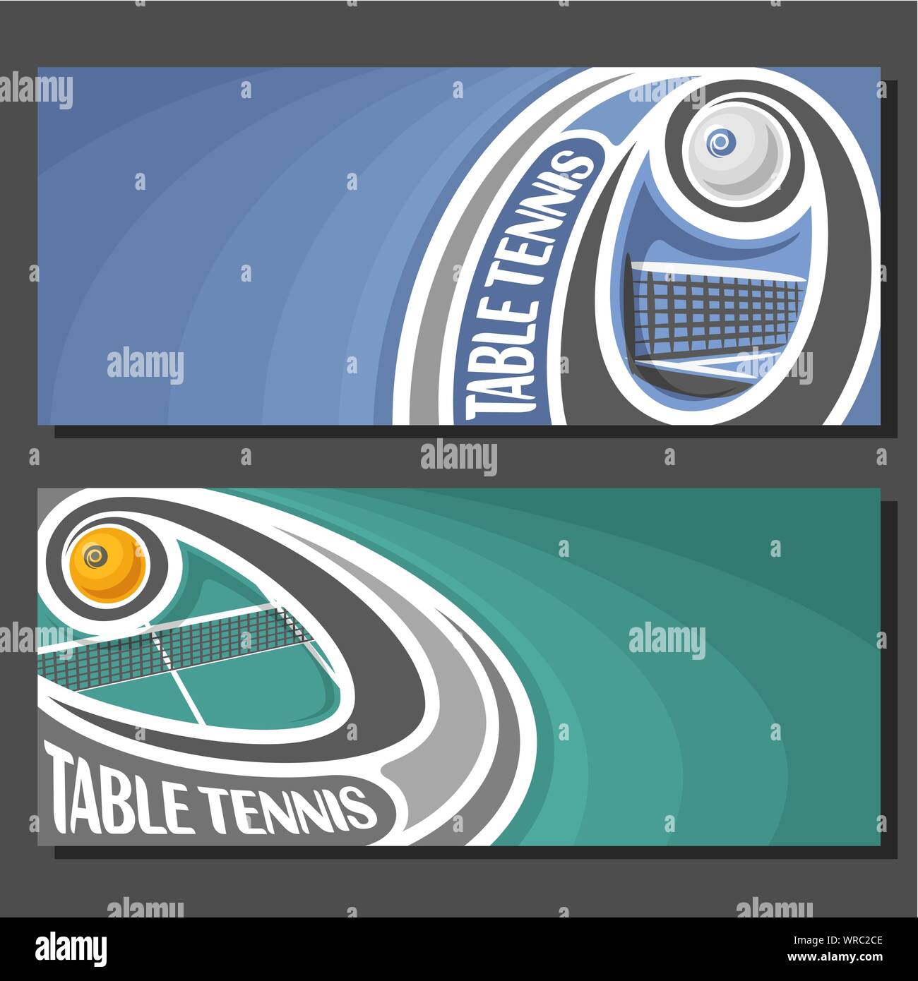 Vector banners for Table Tennis game table tennis ball flying on blue