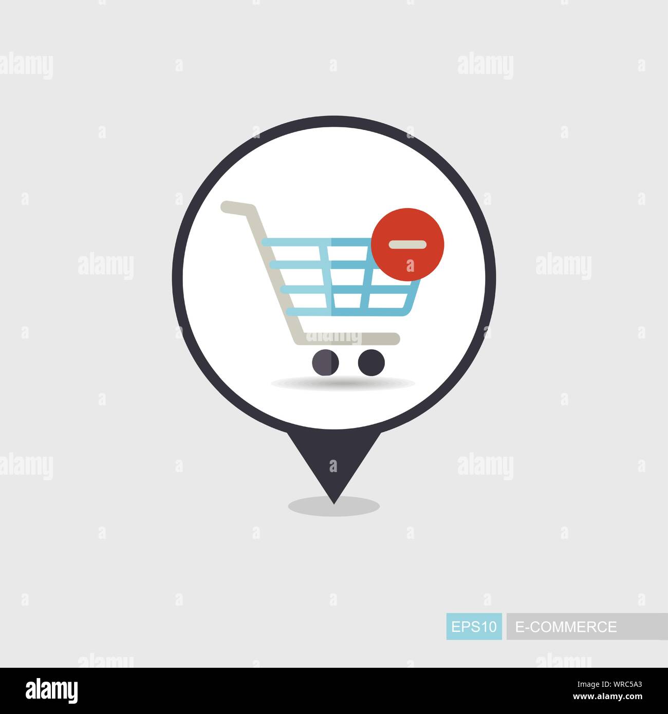 Shopping cart pin map icon with minus. Remove from cart. E-commerce ...