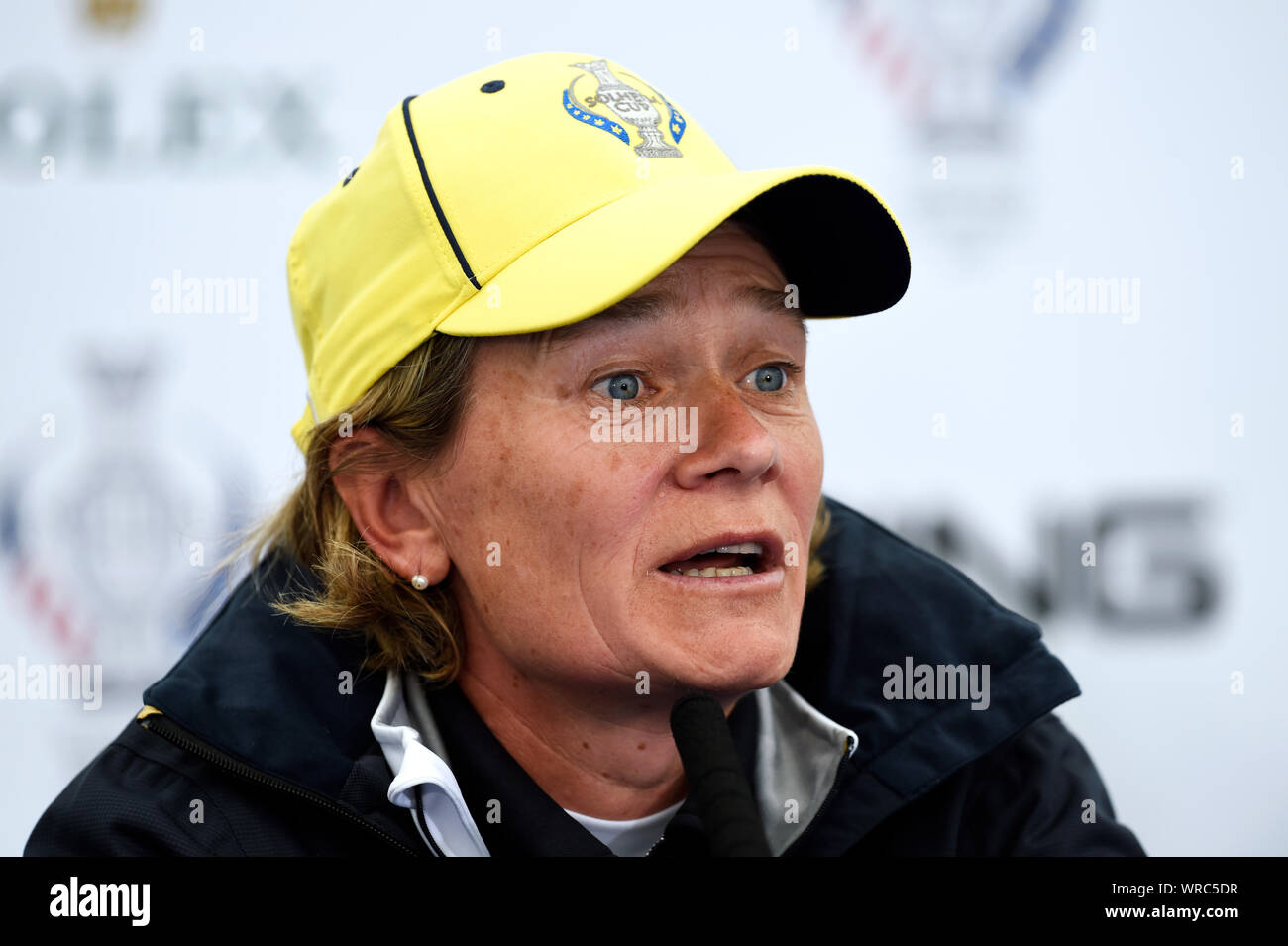 Team Europe captain Catriona Matthew during a press conference on preview day two of the 2019 Solheim Cup at Gleneagles Golf Club, Auchterarder. Stock Photo