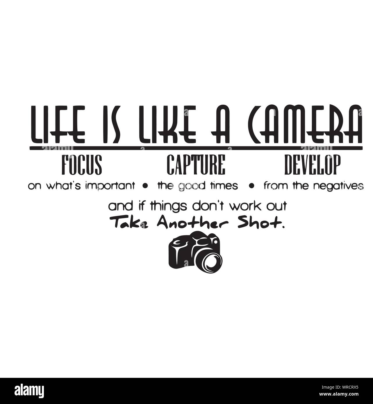 Life Is Like A Camera Focus Capture Develop Best Shot Inspirational Quotes And Motivational Typography Art Lettering Composition Vector Stock Vector Image Art Alamy