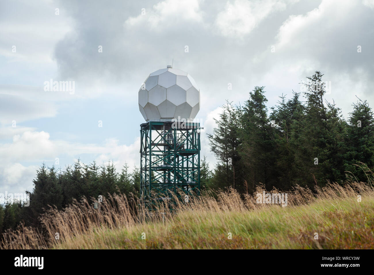 Met Office weather radar on top of Munduff Hill near Scotlandwell over looking Loch Leven Scotland. Stock Photo