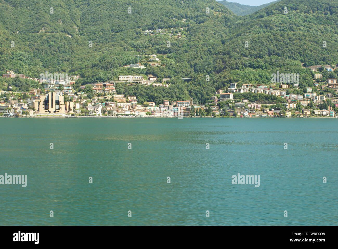 Campione d'Italia with its casino (Europe's largest casino), an italian enclave surrounded by the Swiss canton of Ticino (view from the lake Lugano) Stock Photo