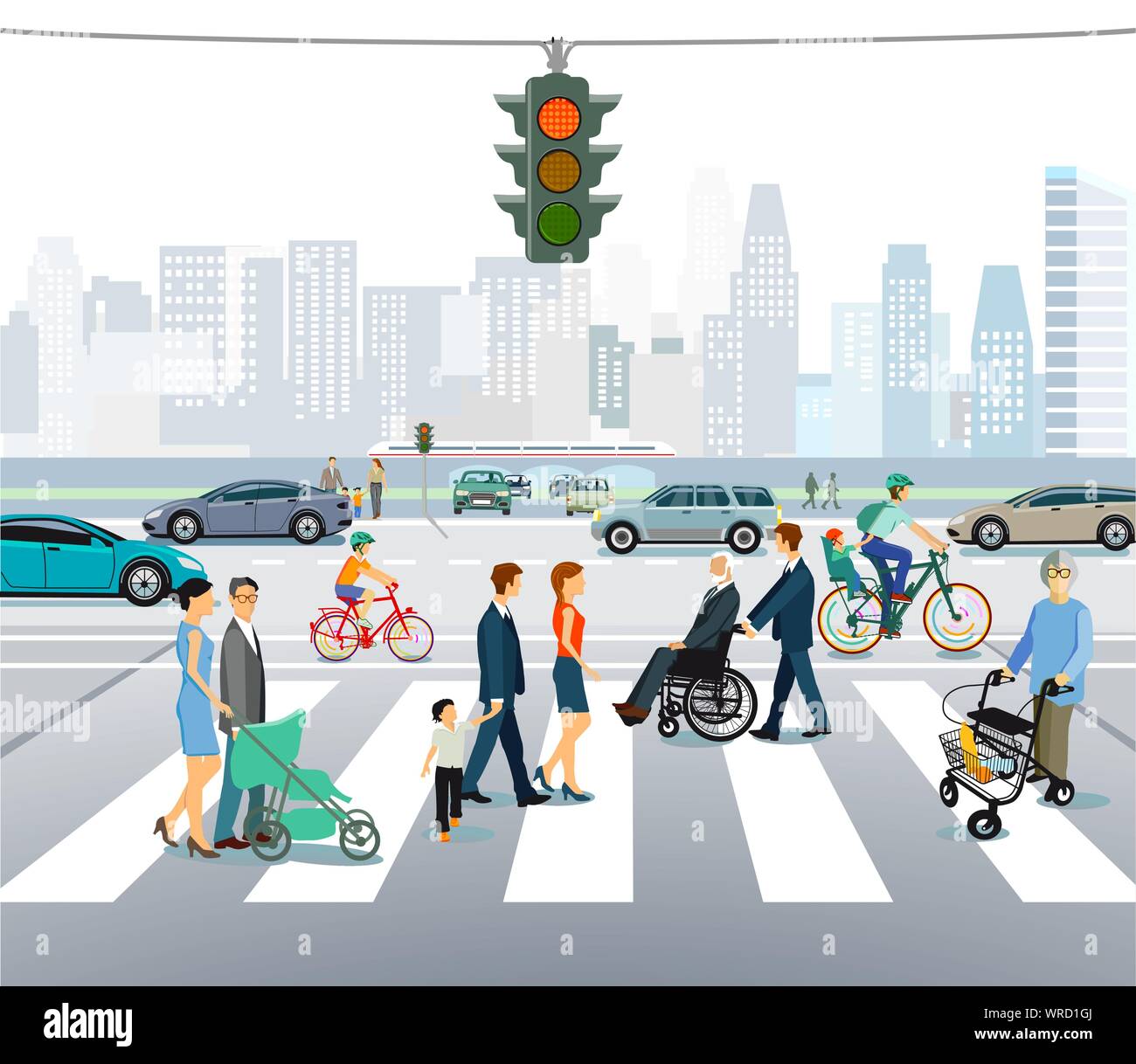 Road traffic with pedestrian and pedestrian crossing Stock Vector Image