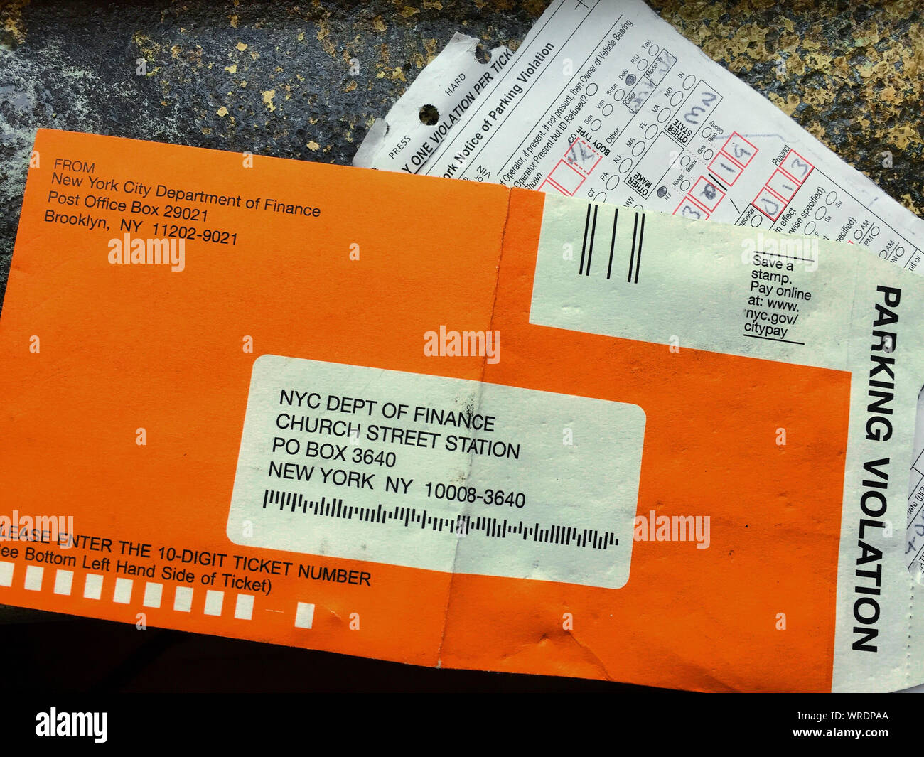 Parking Violation Envelop and Ticket, NYC Stock Photo - Alamy