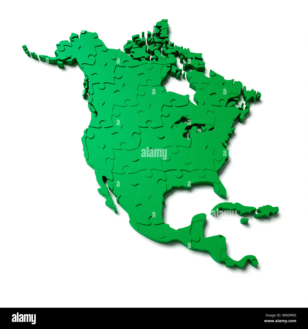 Continent of North America as a green jigsaw puzzle Stock Photo