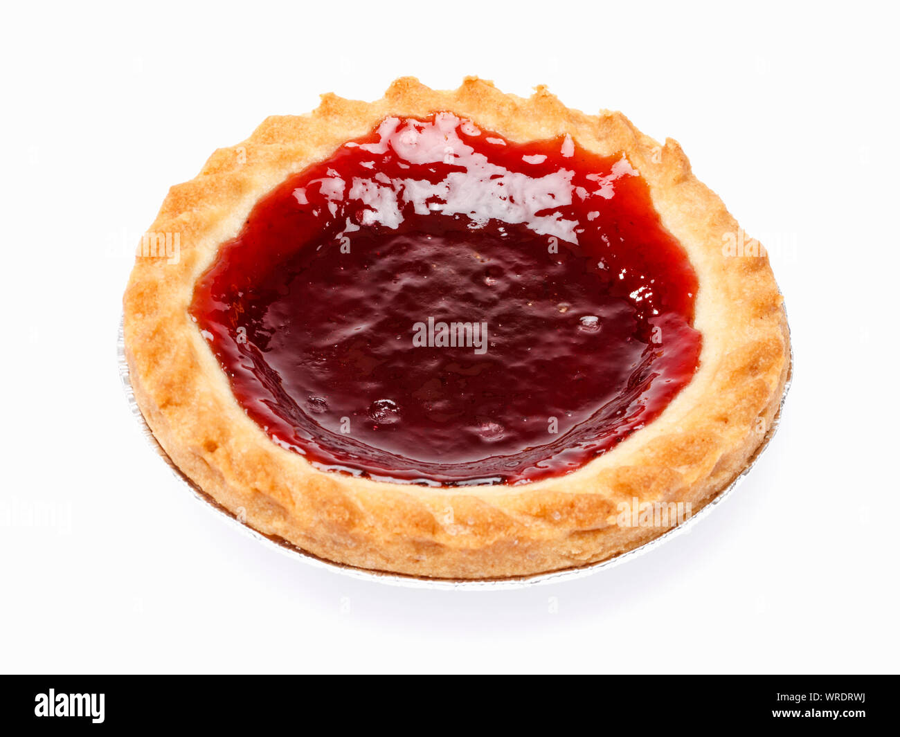 Traditional British raspberry jam tart on a white background, close up Stock Photo