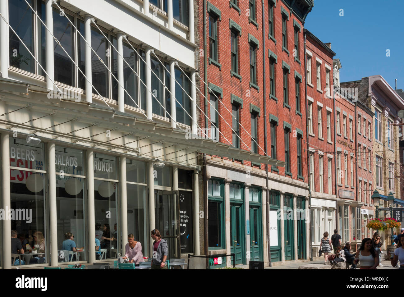 The South Street Seaport is an historical area in Lower Manhattan, NYC, USA Stock Photo