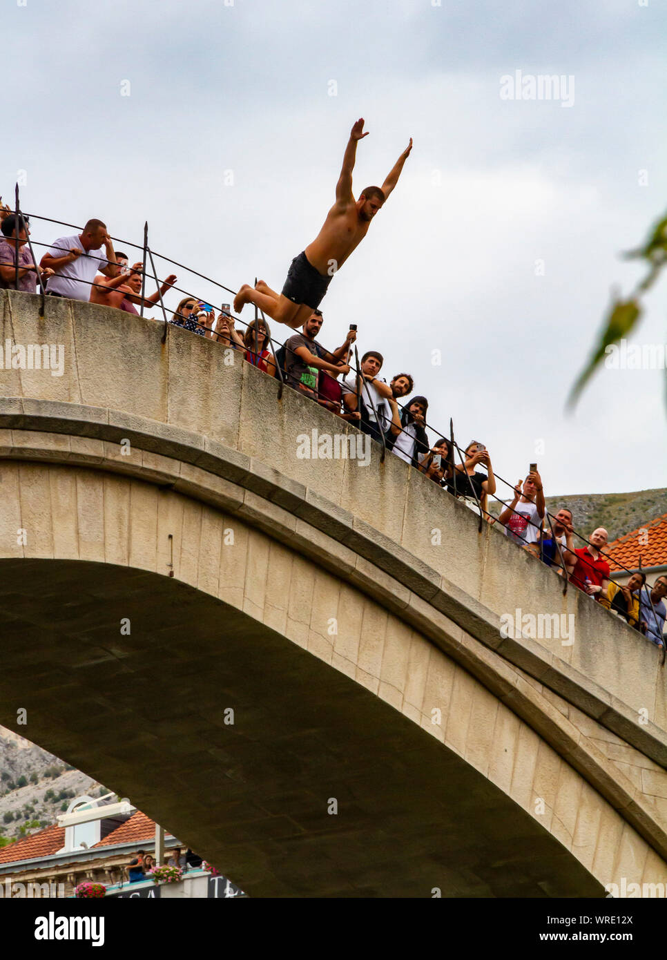 Bridge Diving in Mostar, Bosnia-Herzegovina Stock Photo