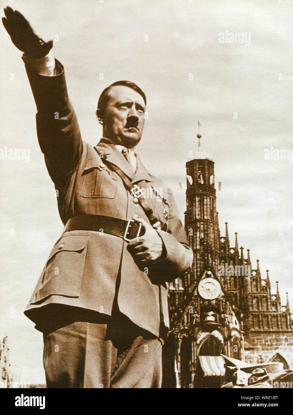 GERMANY, CIRCA 1945: Adolf Hitler saluting in Berlin in 1945 - one of his last photographs Stock Photo